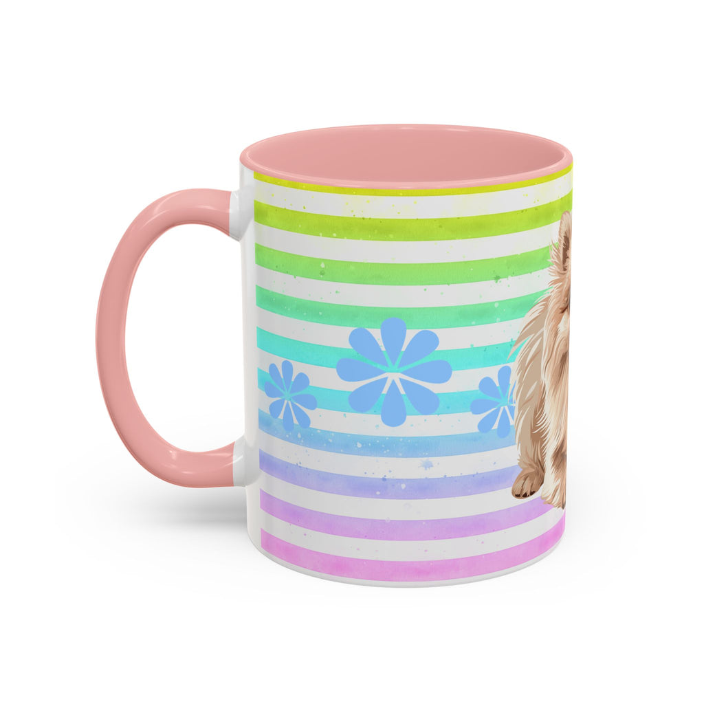 Pomeranian Dog Coffee Mug — Cute Fluffy Pup on Rainbow Stripes (Accent Mug 11/15oz)