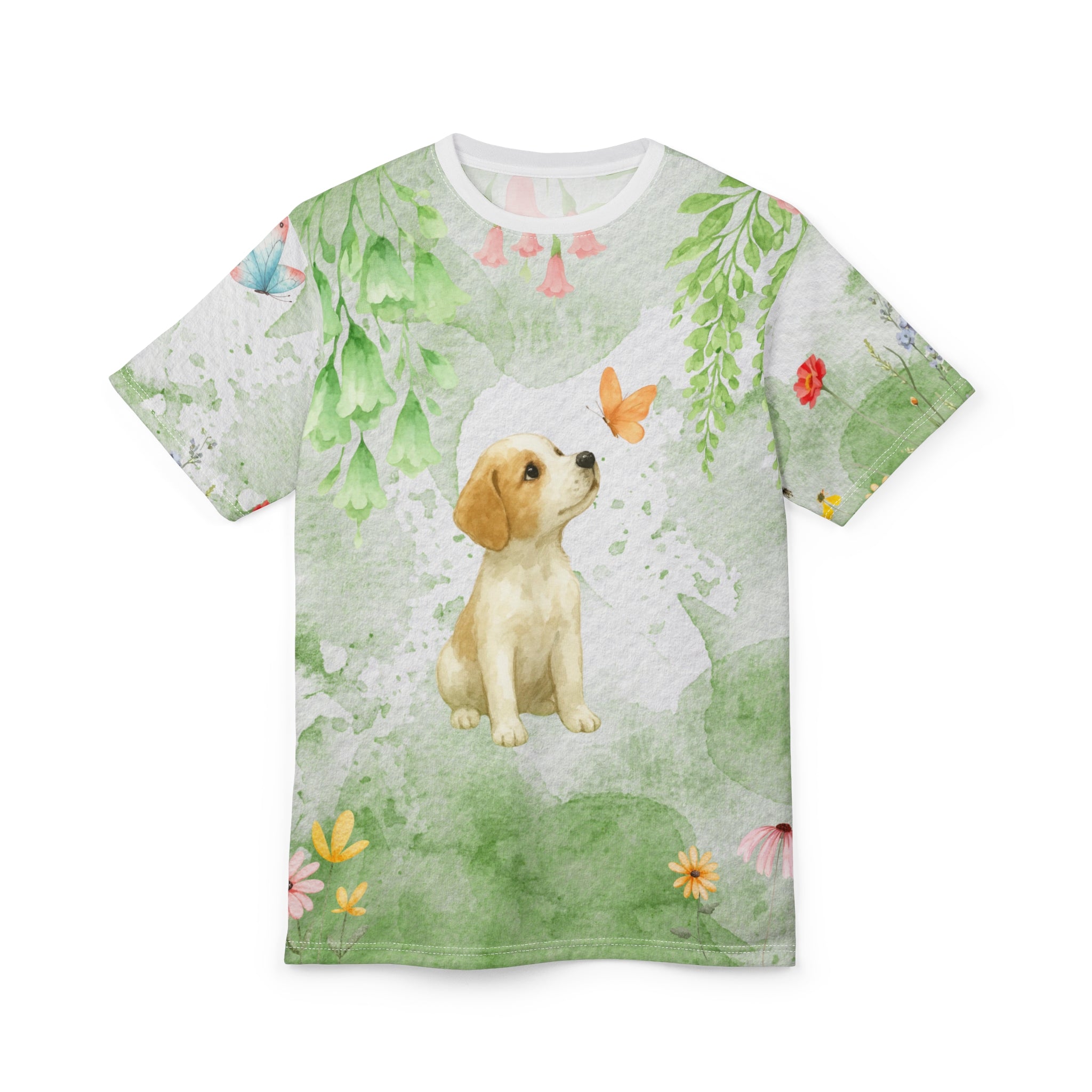 Puppy & Butterfly – Spring Garden All-Over Print T-Shirt