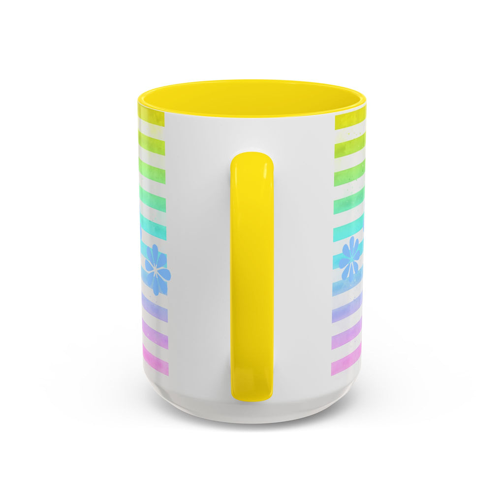 Siberian Husky Coffee Mug — Cute Black & Husky Pup on Rainbow Stripes (Accent Mug 11/15oz)
