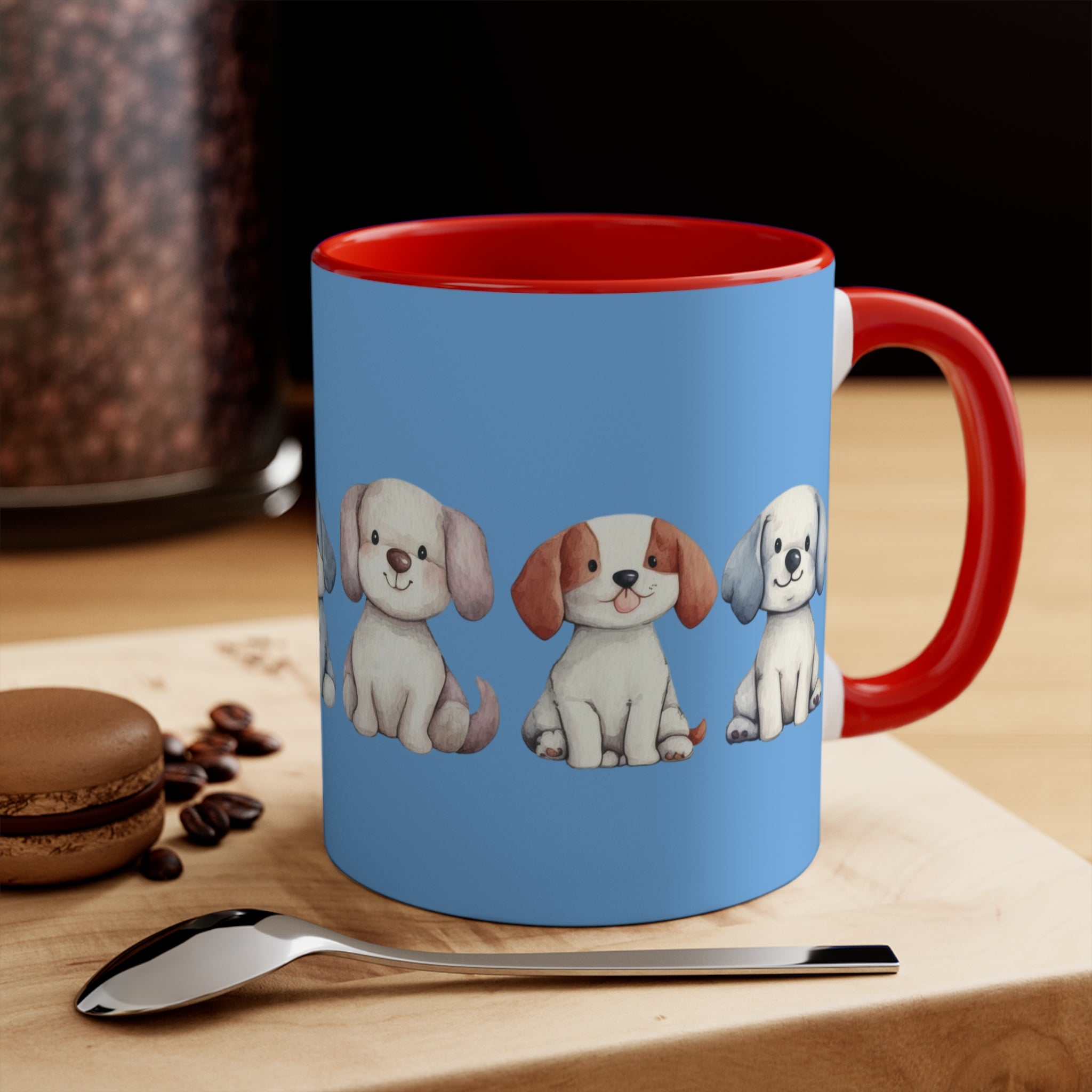 Cute Puppy Pattern Accent Mug — 11oz Colorful Dog Coffee Cup