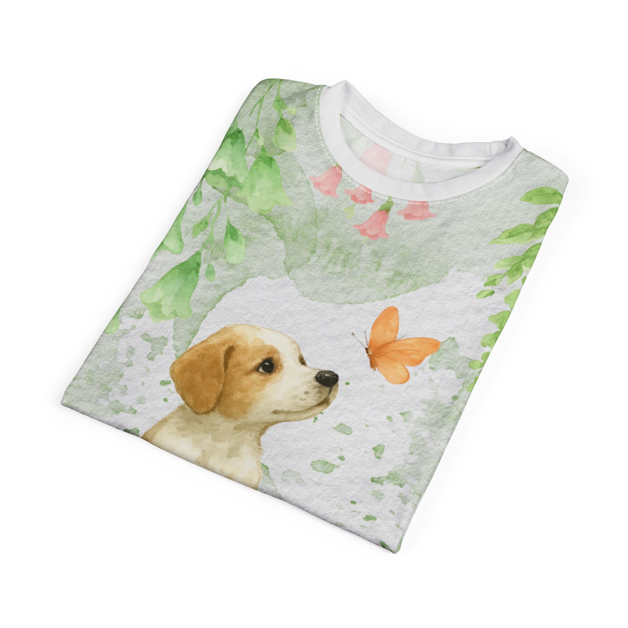 Puppy & Butterfly – Spring Garden All-Over Print T-Shirt