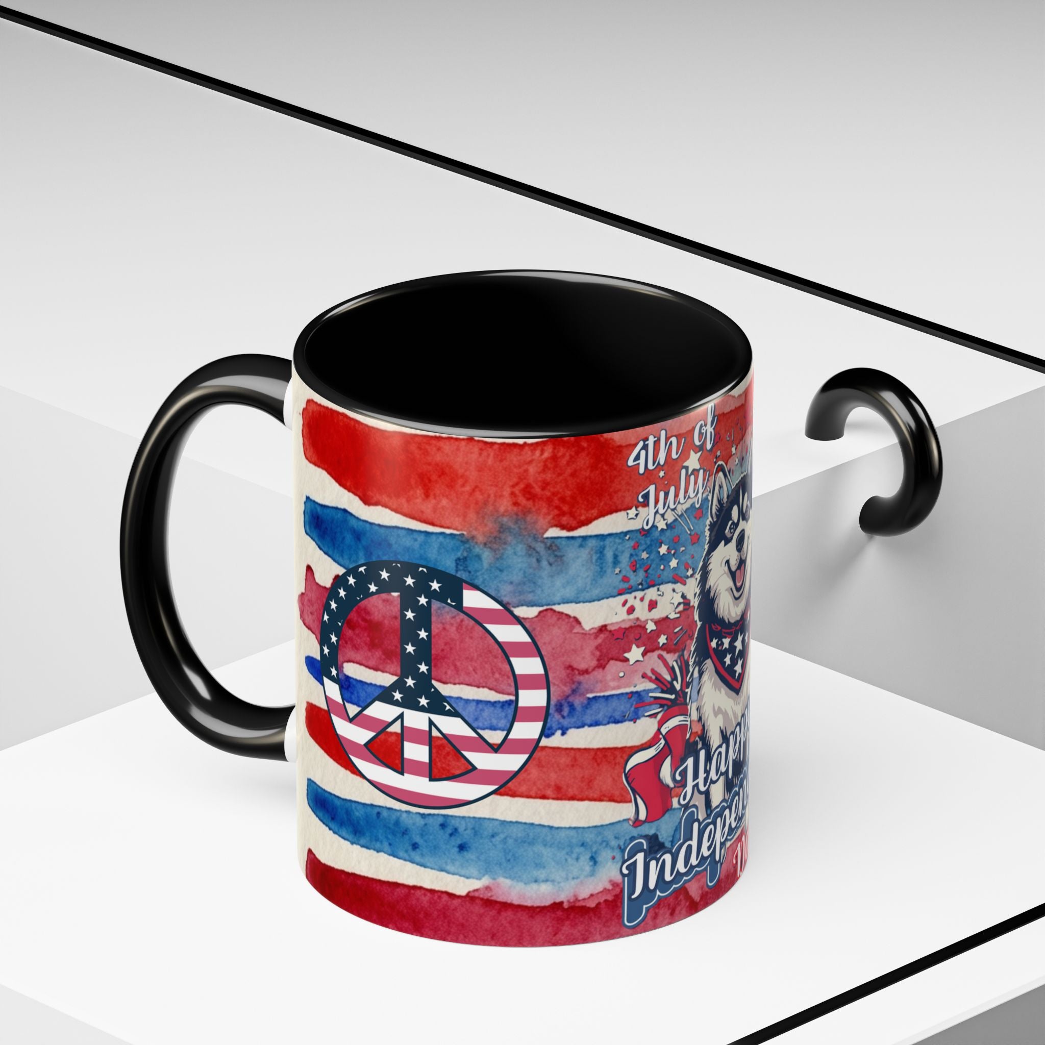 Independence Day Husky Coffee Mug — Happy 4th of July Patriotic Accent Mug (11/15oz)