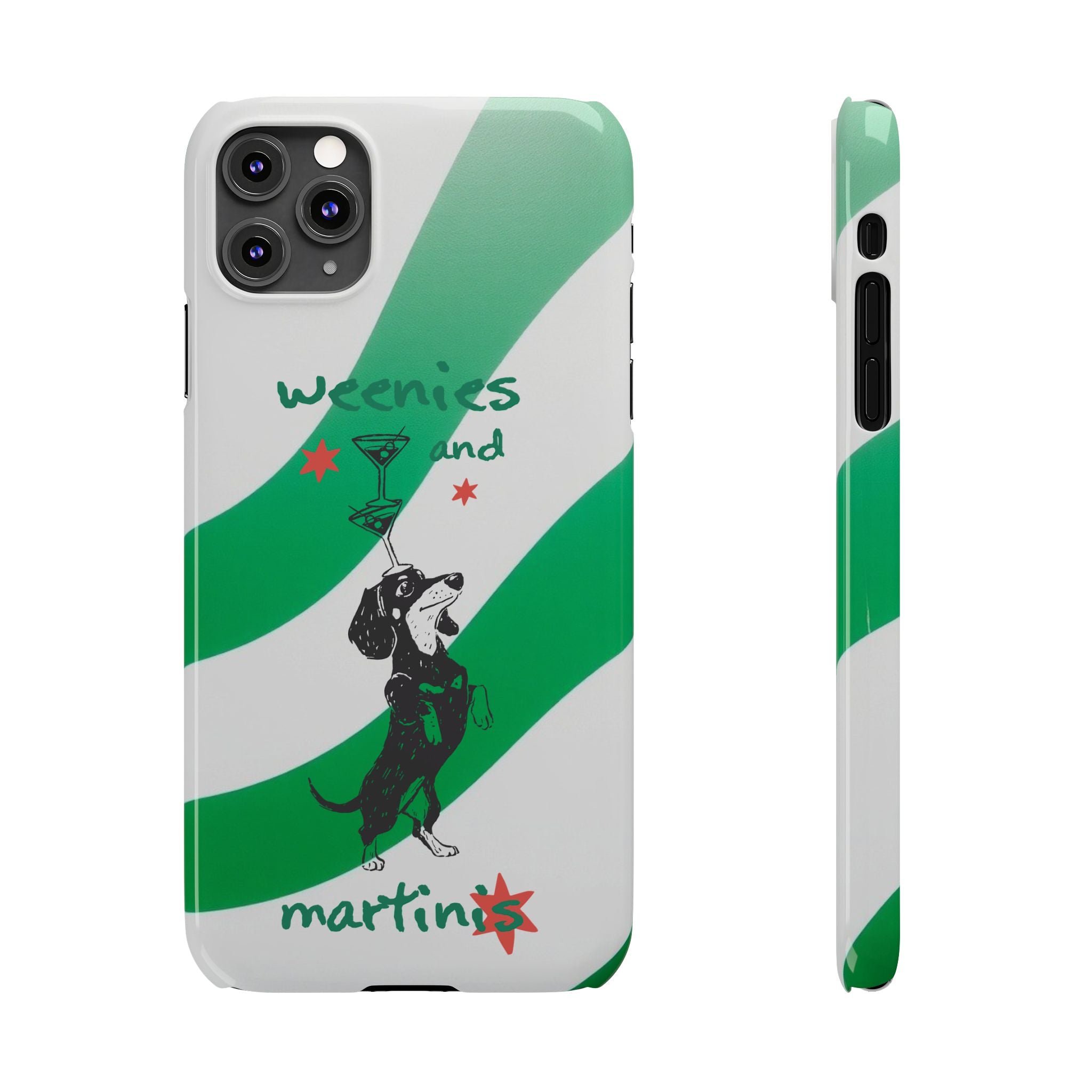 Weenies and Martinis Slim Phone Case – Dachshund Cocktail Green Stripe