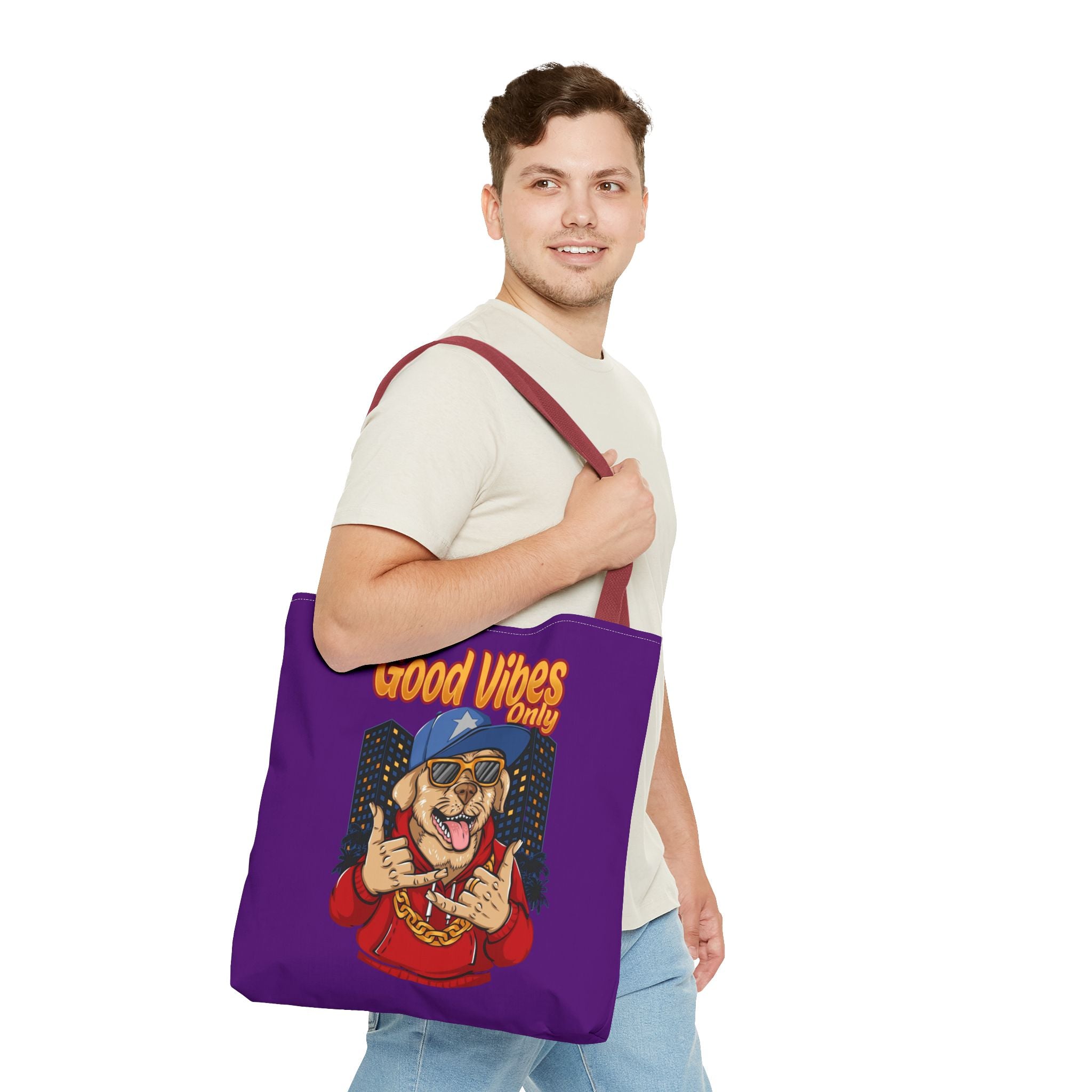 Good Vibes Only Dog Tote Bag — Cute Hipster Pup Graphic Canvas Tote