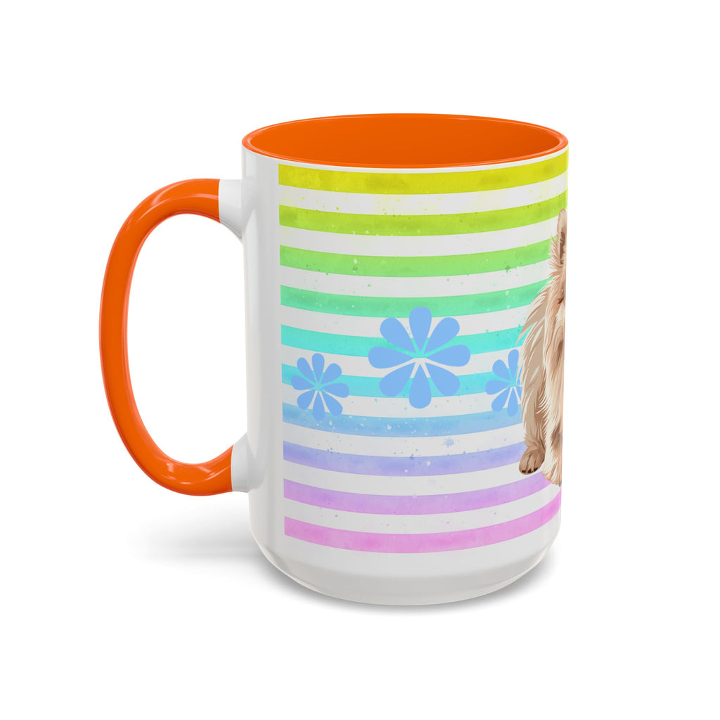 Pomeranian Dog Coffee Mug — Cute Fluffy Pup on Rainbow Stripes (Accent Mug 11/15oz)