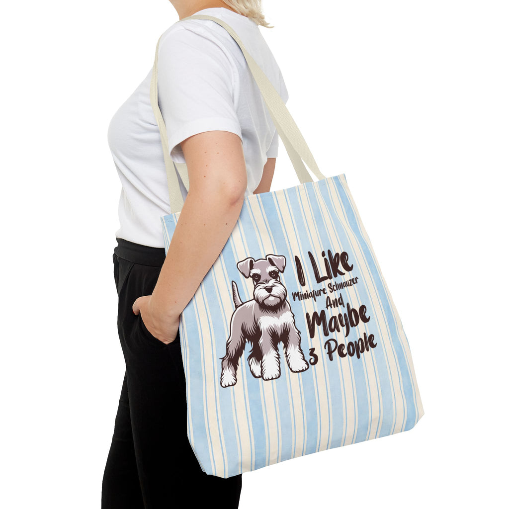 Miniature Schnauzer Tote Bag – "I Like Miniature Schnauzers and Maybe 3 People" Striped Canvas Tote