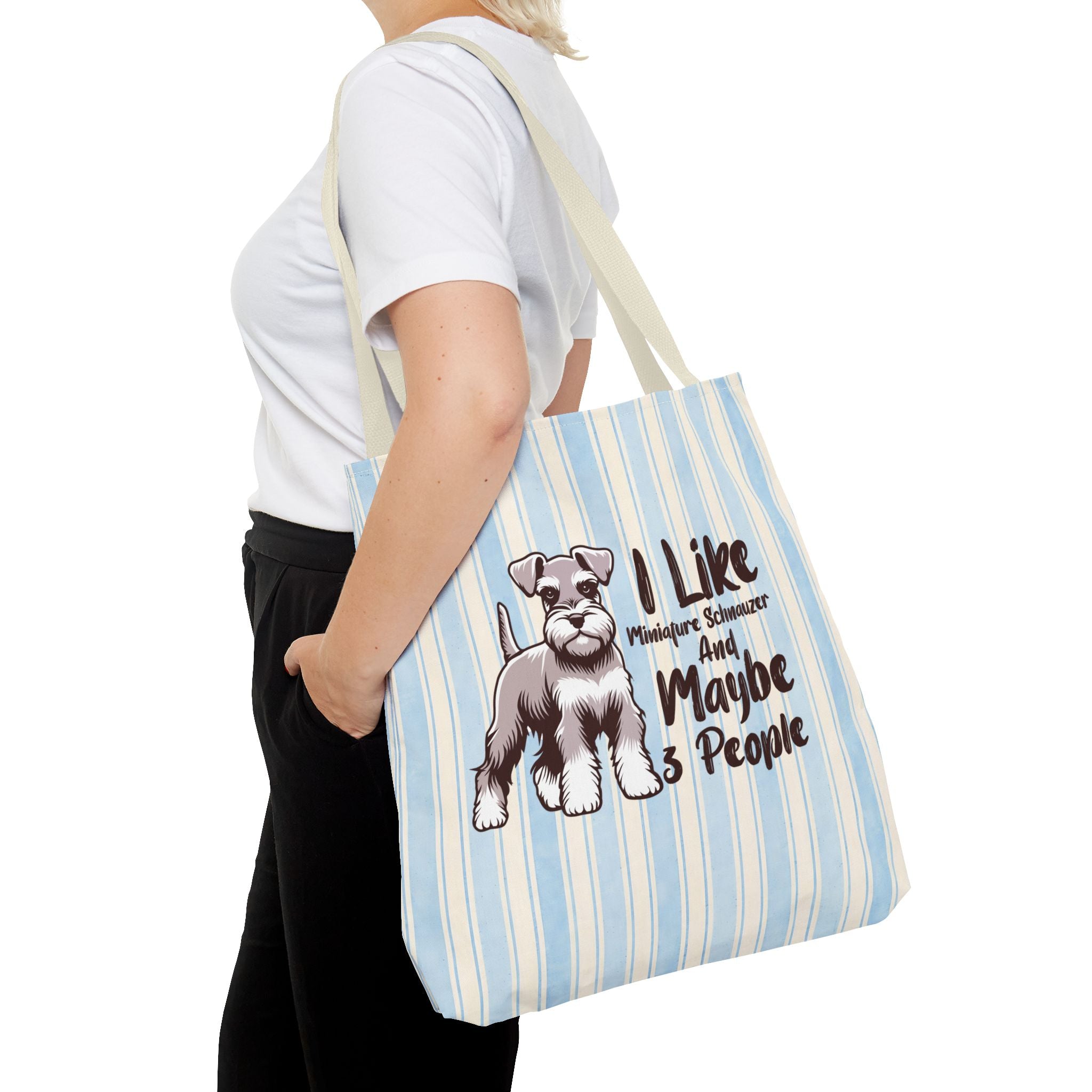 Miniature Schnauzer Tote Bag – "I Like Miniature Schnauzers and Maybe 3 People" Striped Canvas Tote