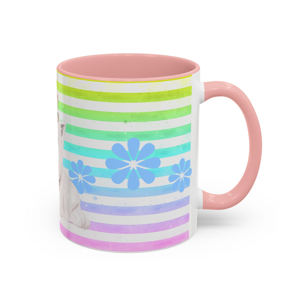 West Highland Terrier Coffee Mug — Cute White Pup on Rainbow Stripes (Accent Mug 11/15oz)