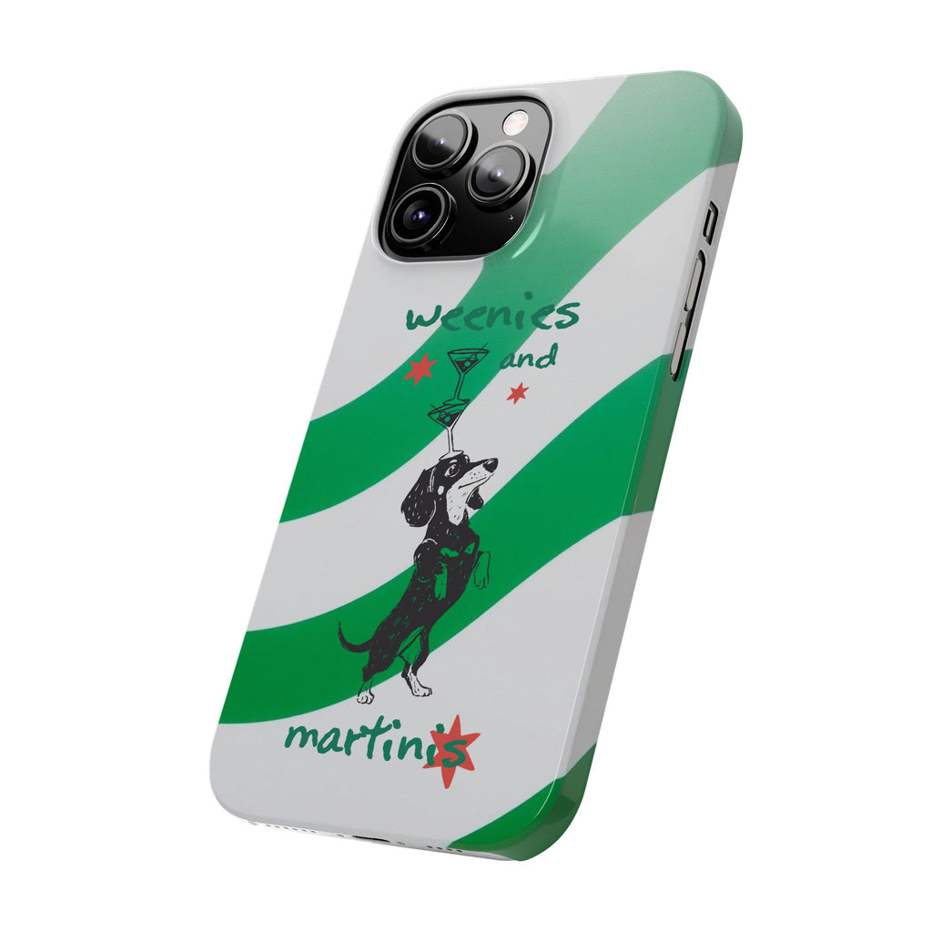 Weenies and Martinis Slim Phone Case – Dachshund Cocktail Green Stripe
