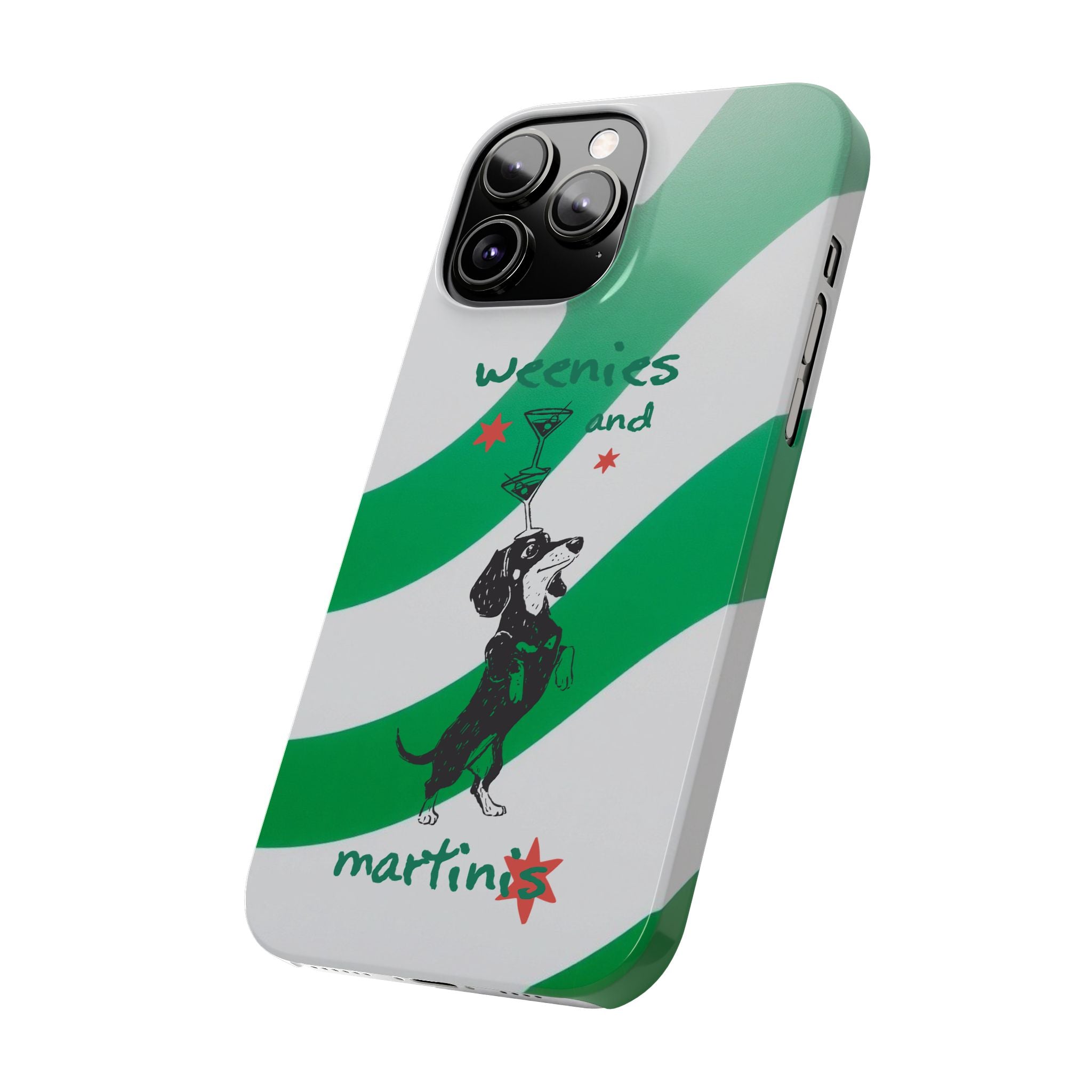 Weenies and Martinis Slim Phone Case – Dachshund Cocktail Green Stripe