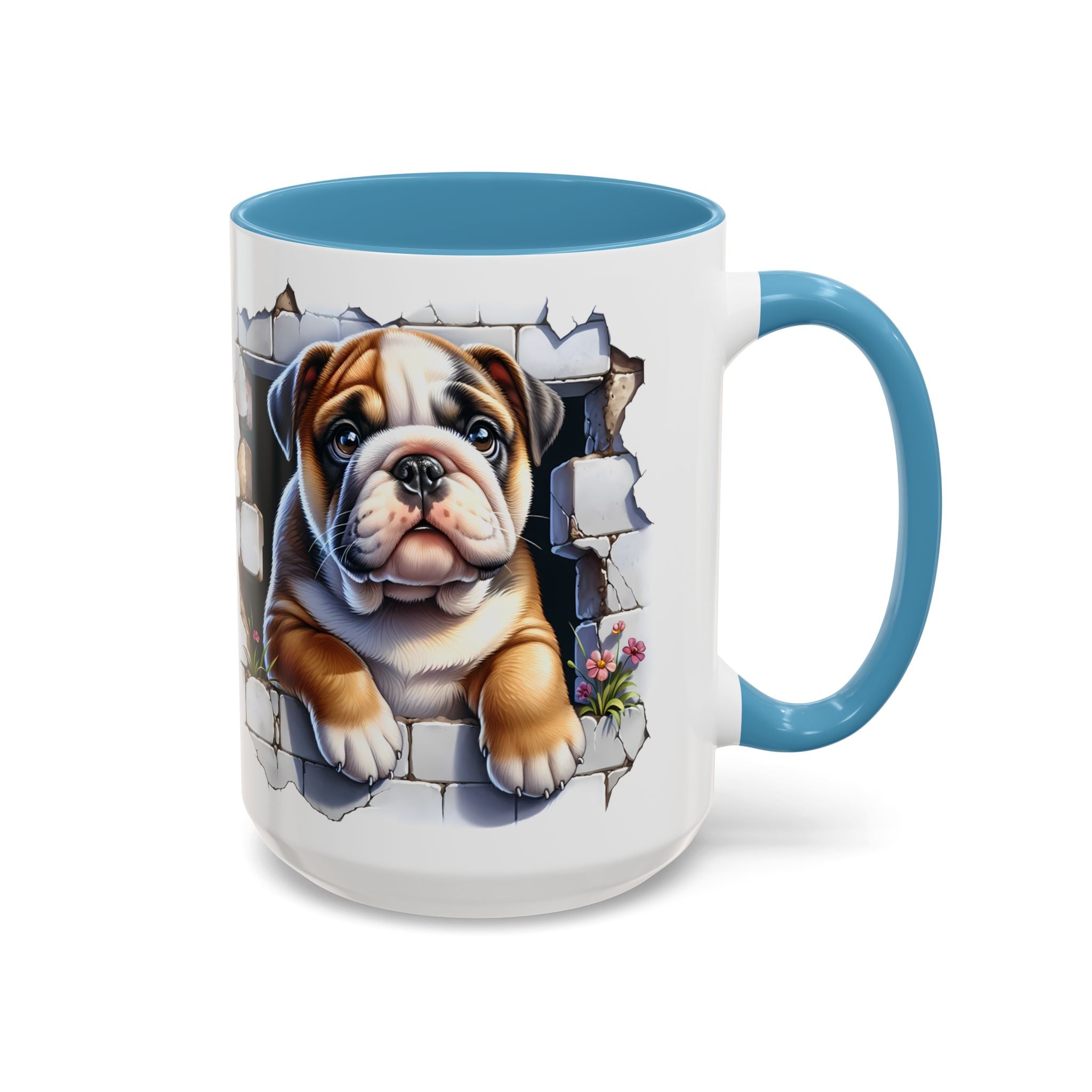 Bulldog Peek-A-Boo Accent Coffee Mug — Cute English Bulldog Coffee Cup (11/15 oz)