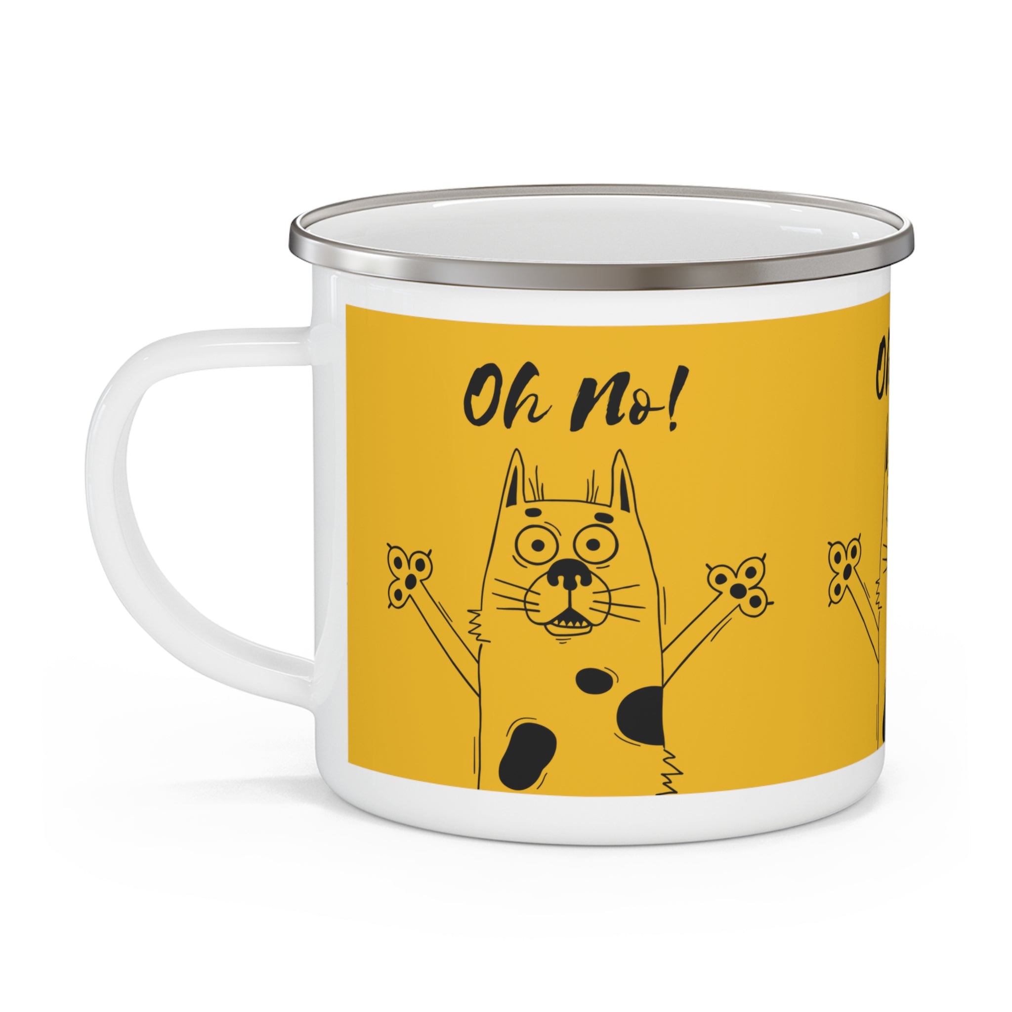 Oh No! Dog Enamel Camping Mug — Funny Yellow Dog Illustration Coffee Cup