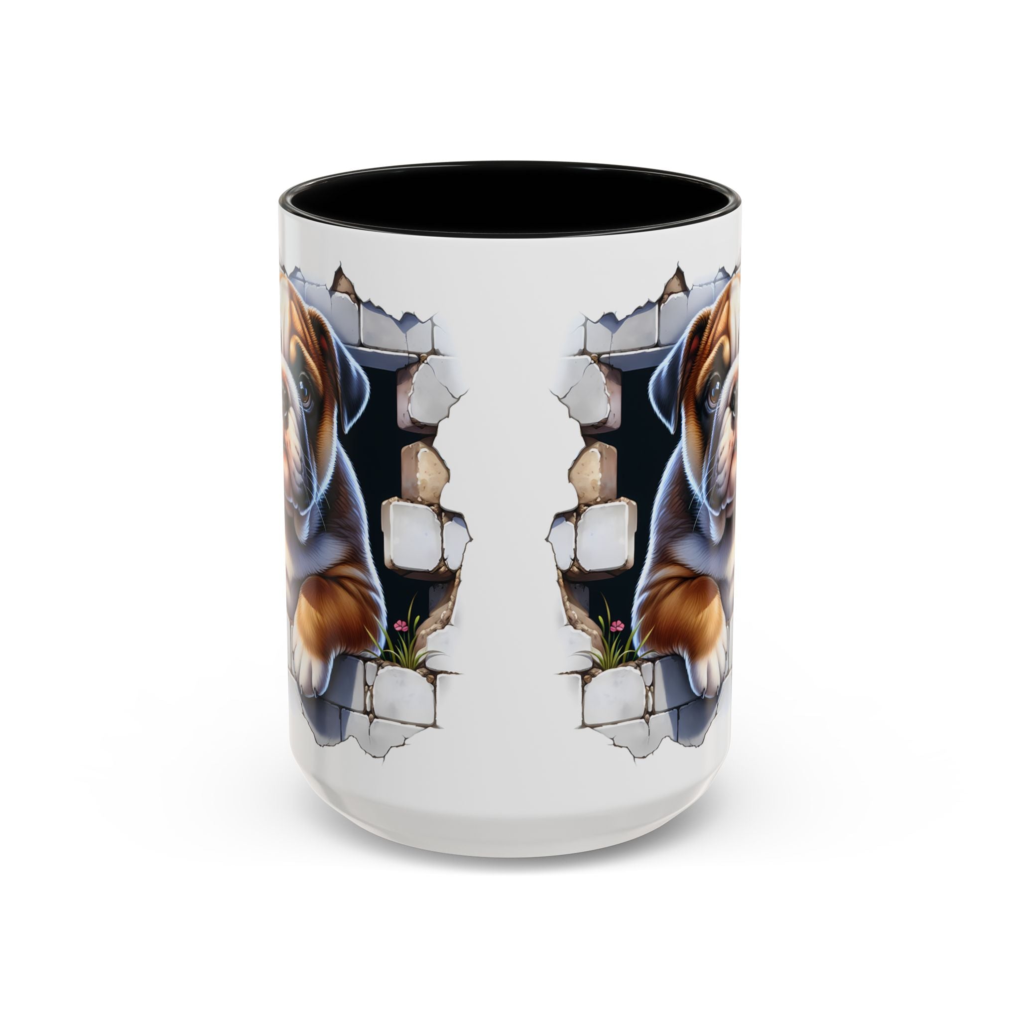 Bulldog Peek-A-Boo Accent Coffee Mug — Cute English Bulldog Coffee Cup (11/15 oz)