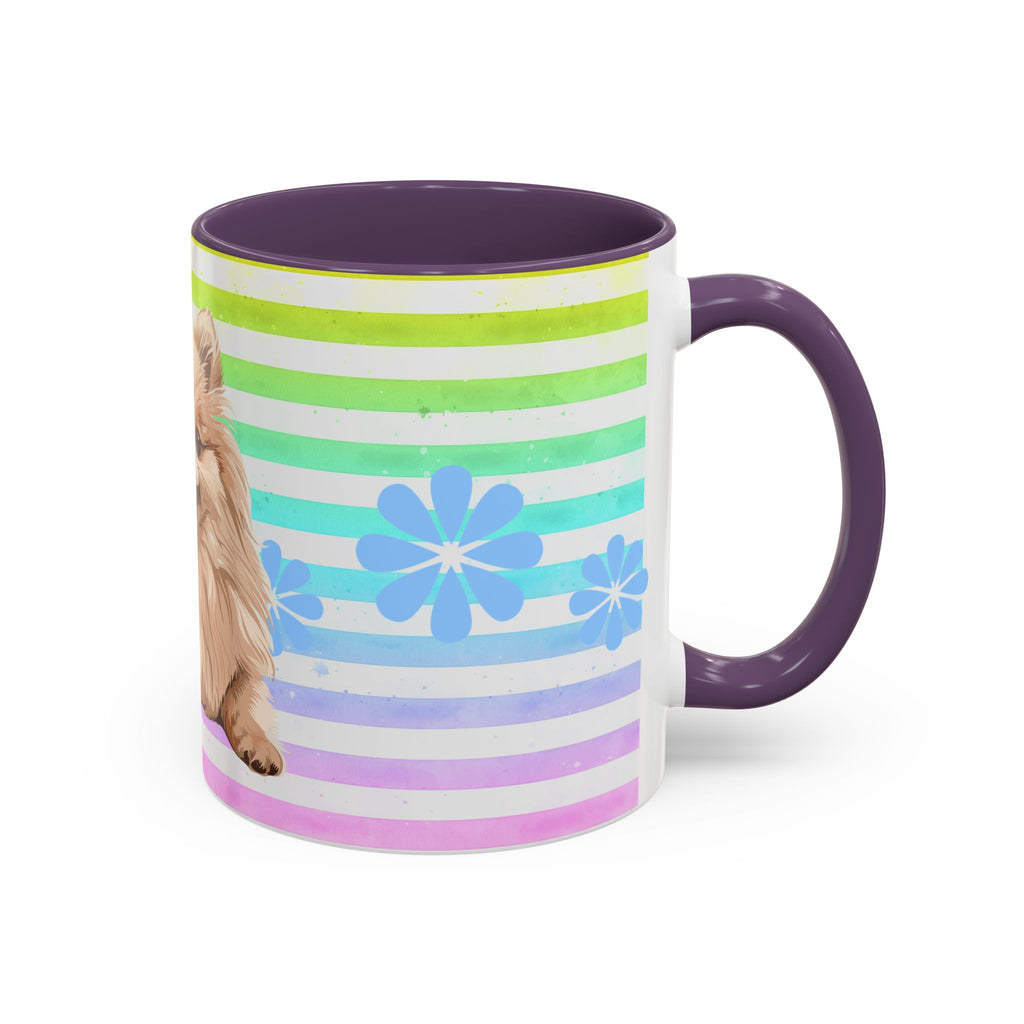 Pomeranian Dog Coffee Mug — Cute Fluffy Pup on Rainbow Stripes (Accent Mug 11/15oz)