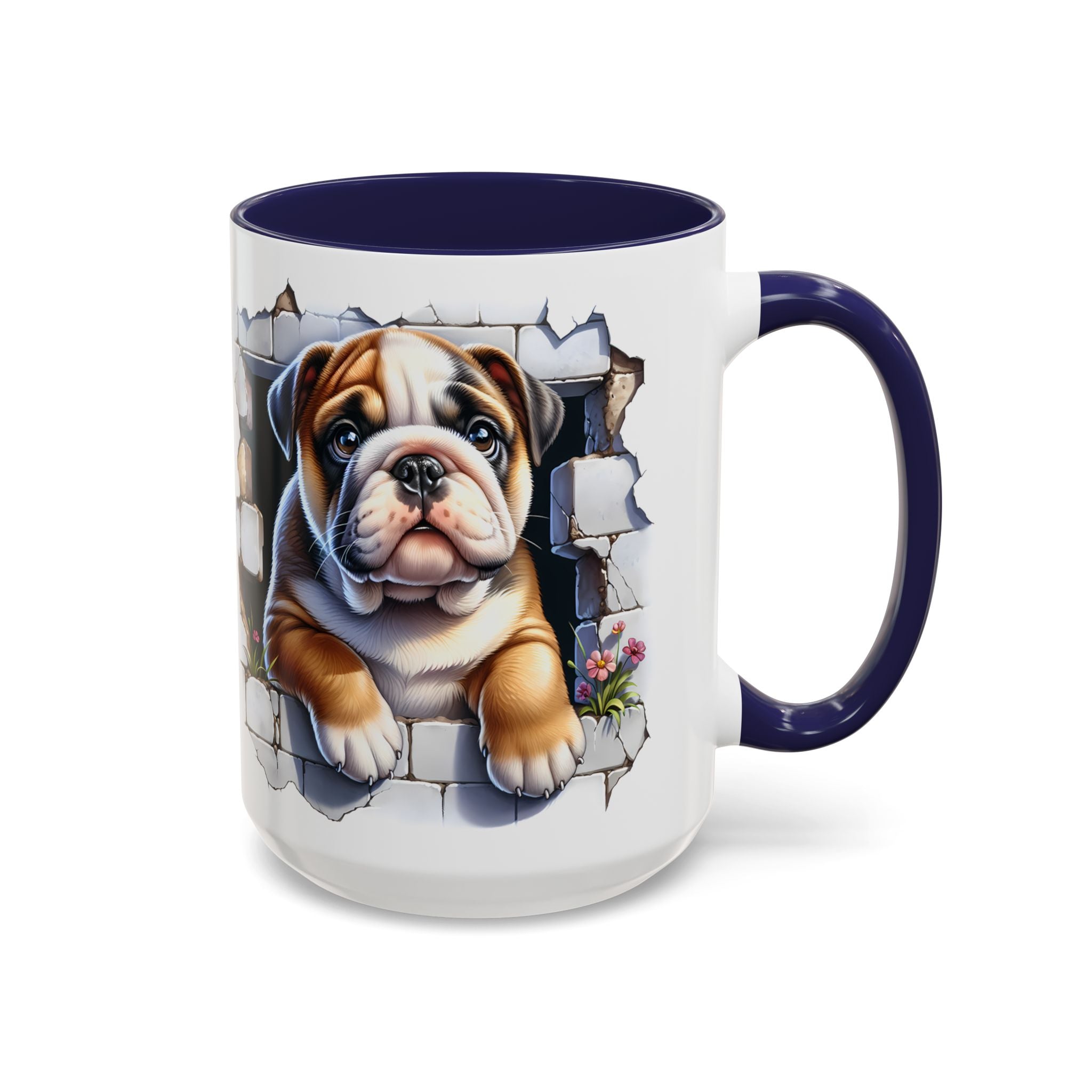 Bulldog Peek-A-Boo Accent Coffee Mug — Cute English Bulldog Coffee Cup (11/15 oz)