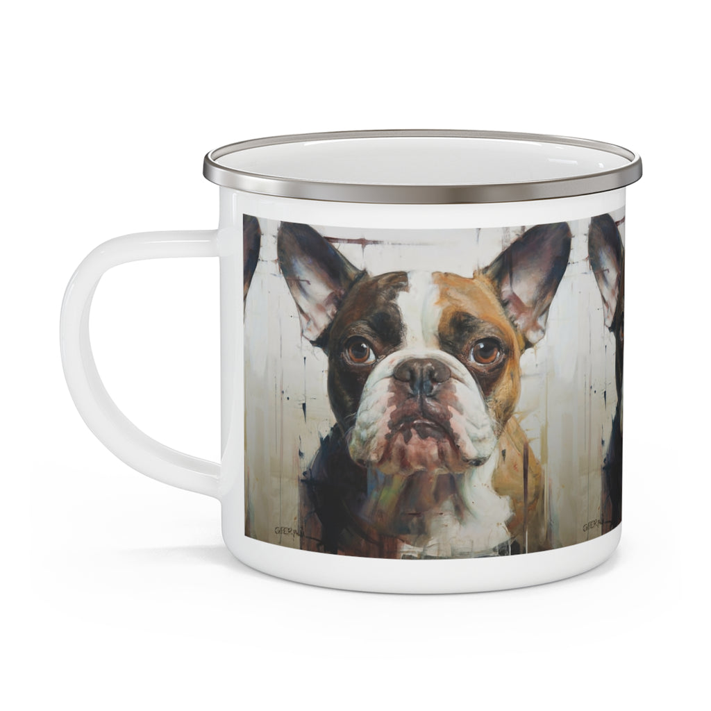 Enamel Camping Mug — Rustic French Bulldog Portrait Camper Cup