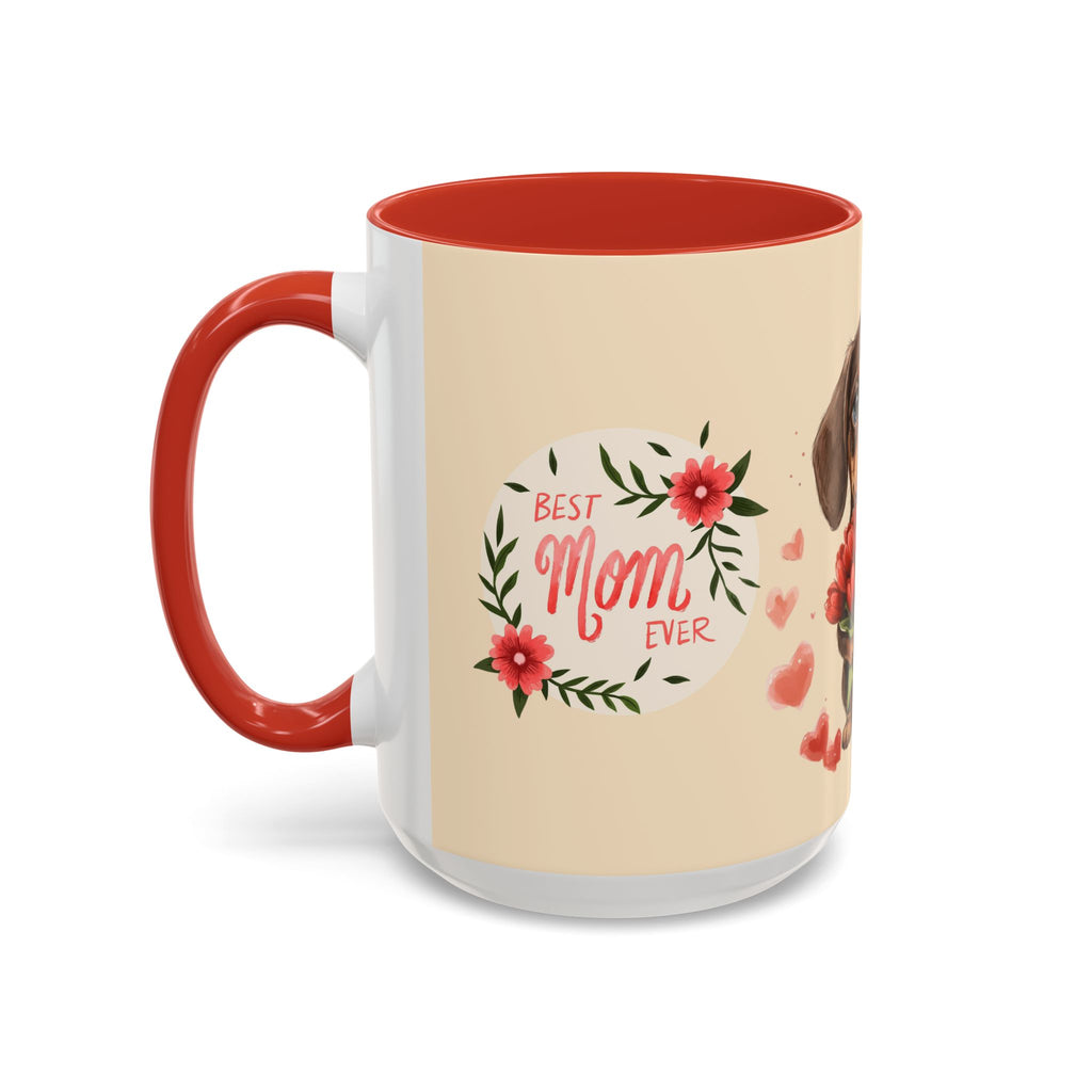 Best Mom Ever Coffee Mug — Cute Dachshund with Tulips