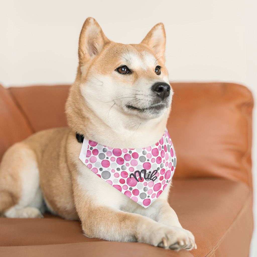 Pink Polka Dot Pet Bandana Collar – Customizable "Milo" Style for Dogs & Cats