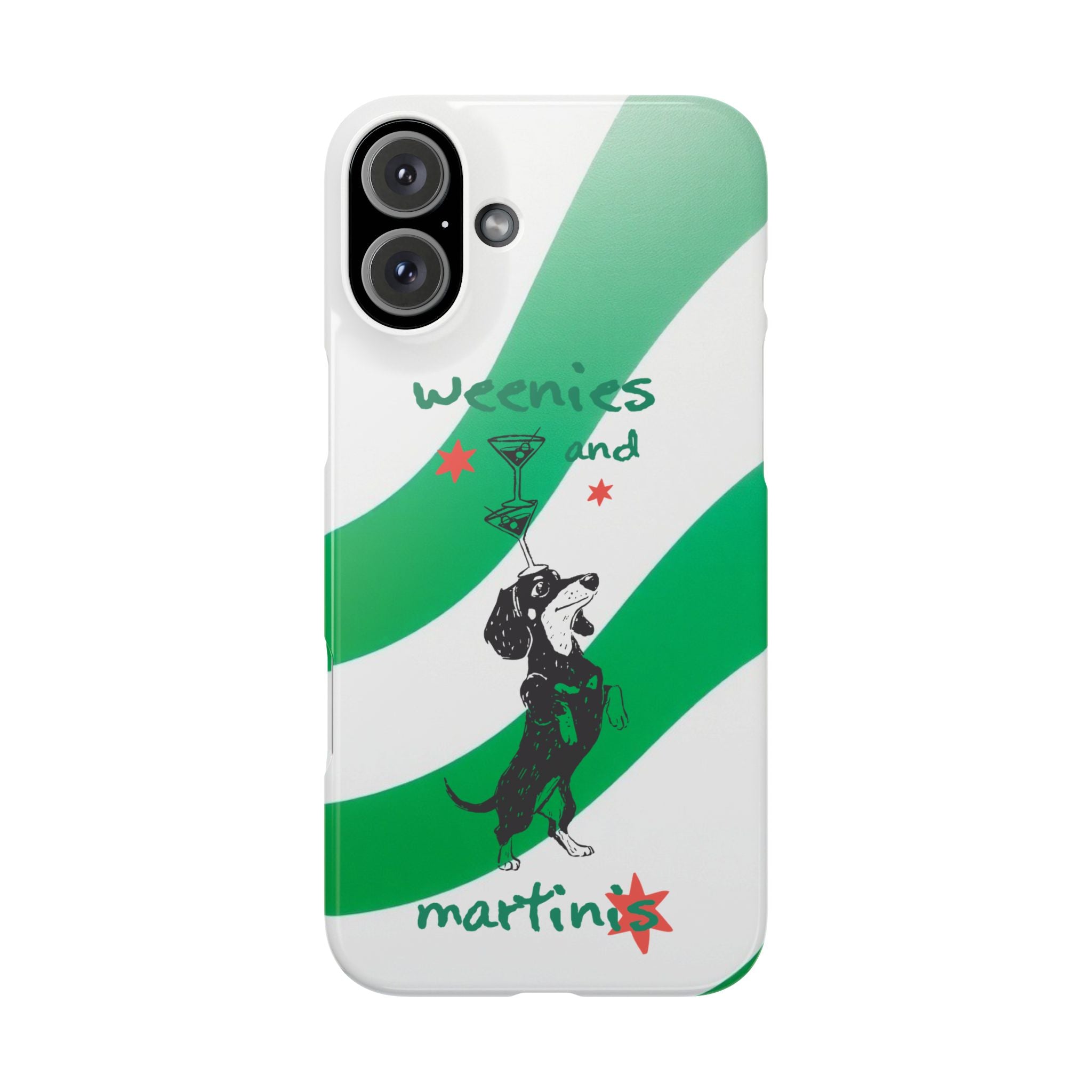 Weenies and Martinis Slim Phone Case – Dachshund Cocktail Green Stripe
