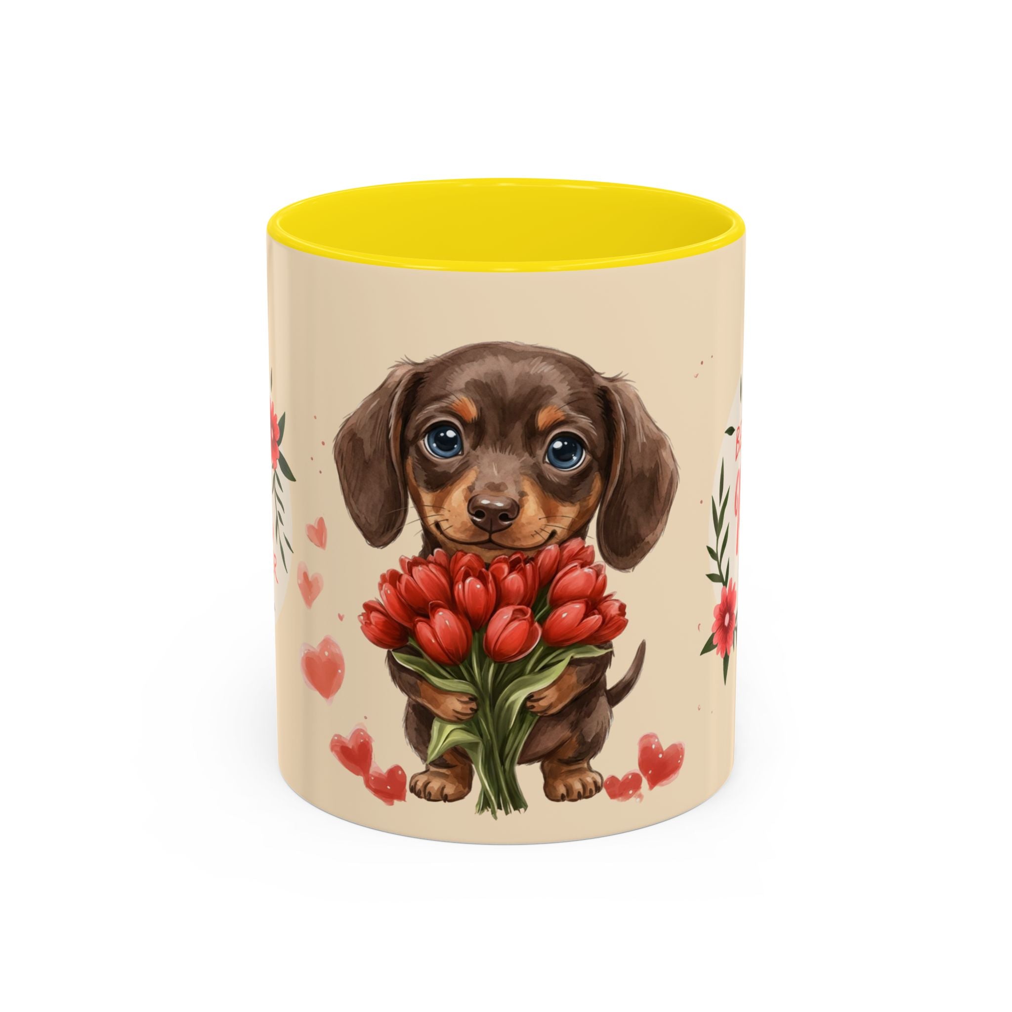 Best Mom Ever Coffee Mug — Cute Dachshund with Tulips