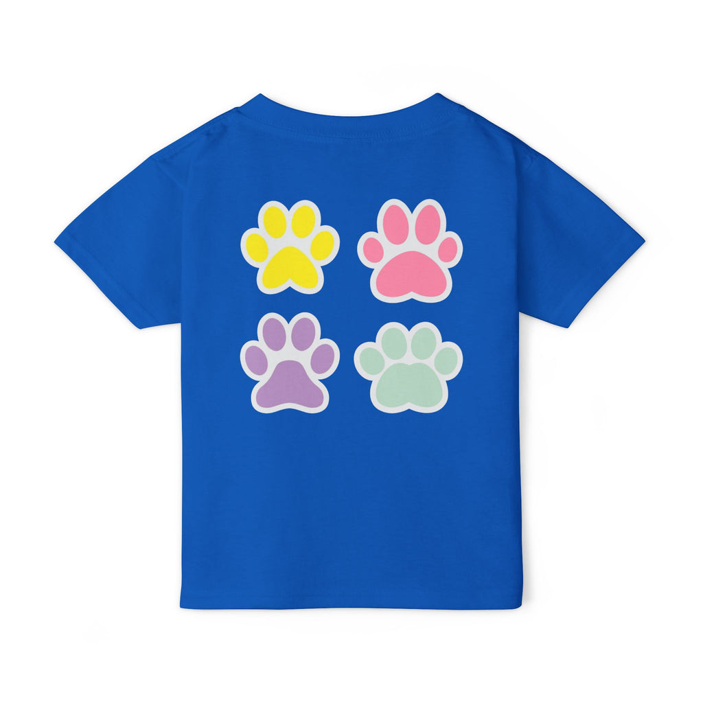 Toddler T-Shirt — Cute French Bulldog Hugging Heart with Colorful Paw Prints