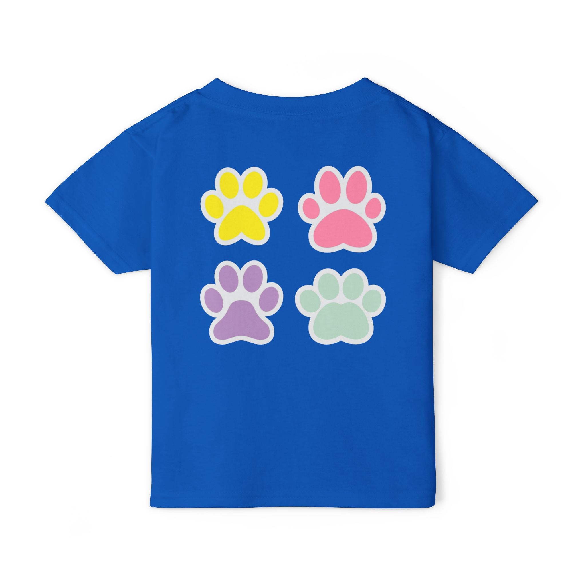 Toddler T-Shirt — Cute French Bulldog Hugging Heart with Colorful Paw Prints
