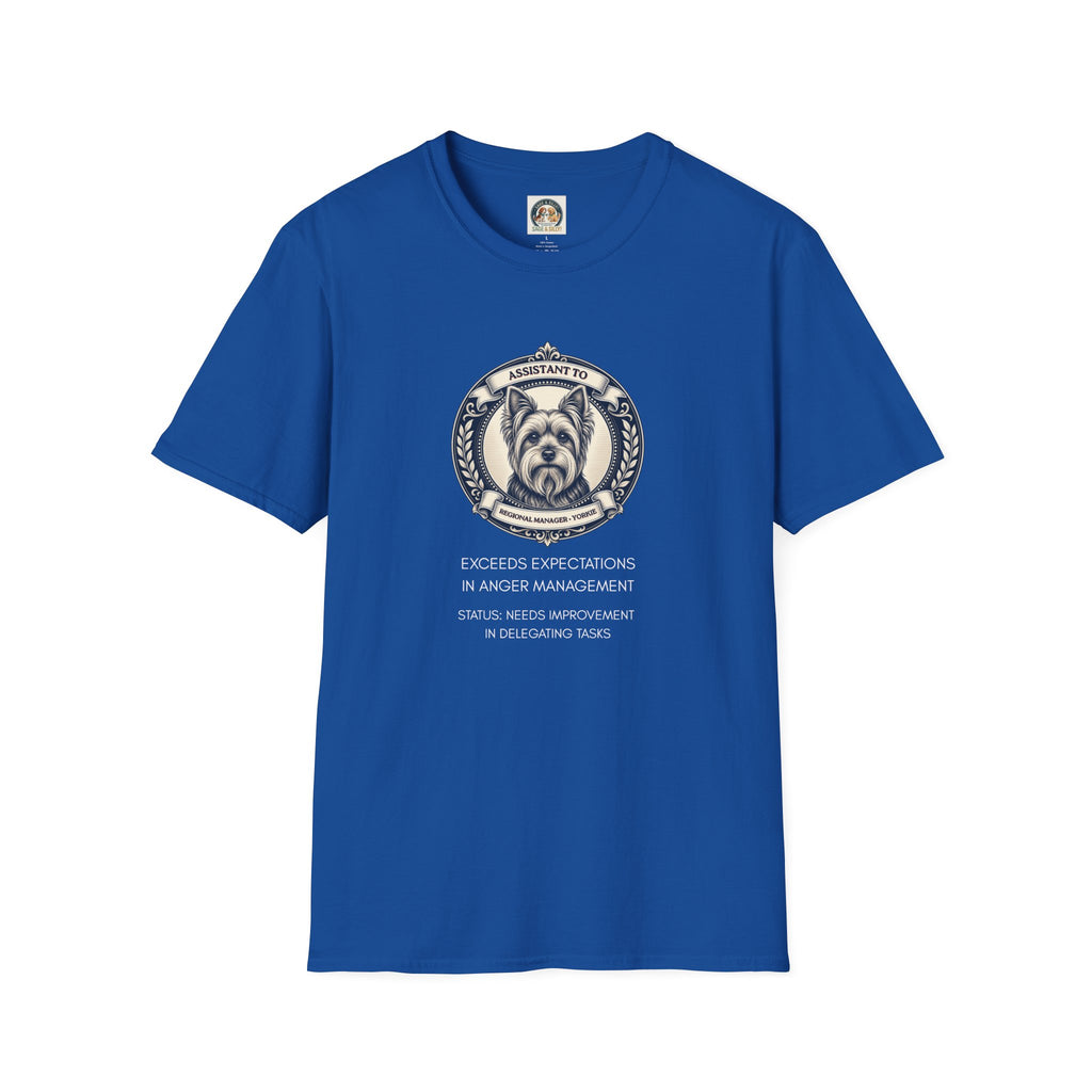 Yorkie T-Shirt — "Assistant to the Regional Manager" Funny Yorkshire Terrier Tee