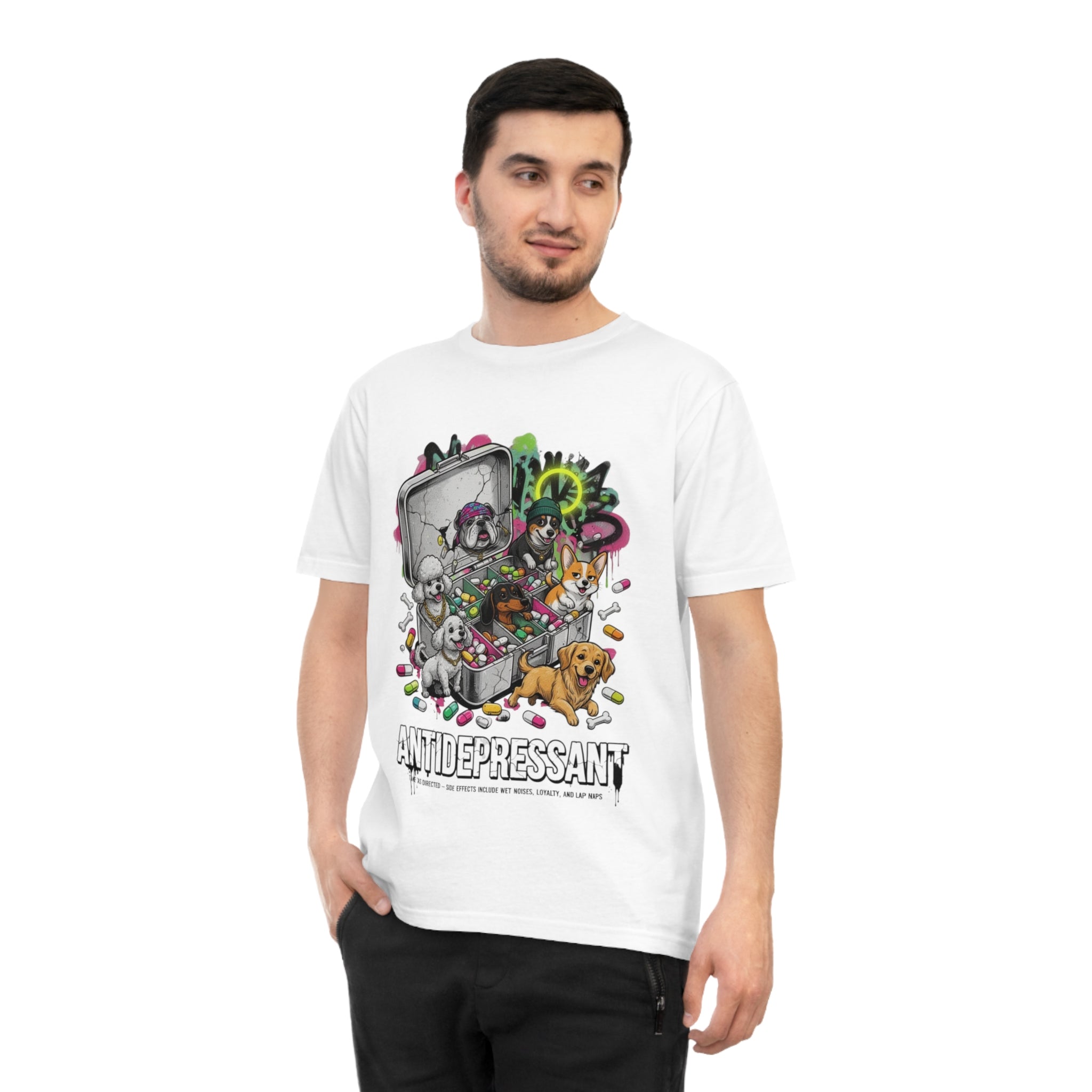 Antidepressant Pets T-Shirt — Emotional Support Pet & Pill Box Graphic Tee