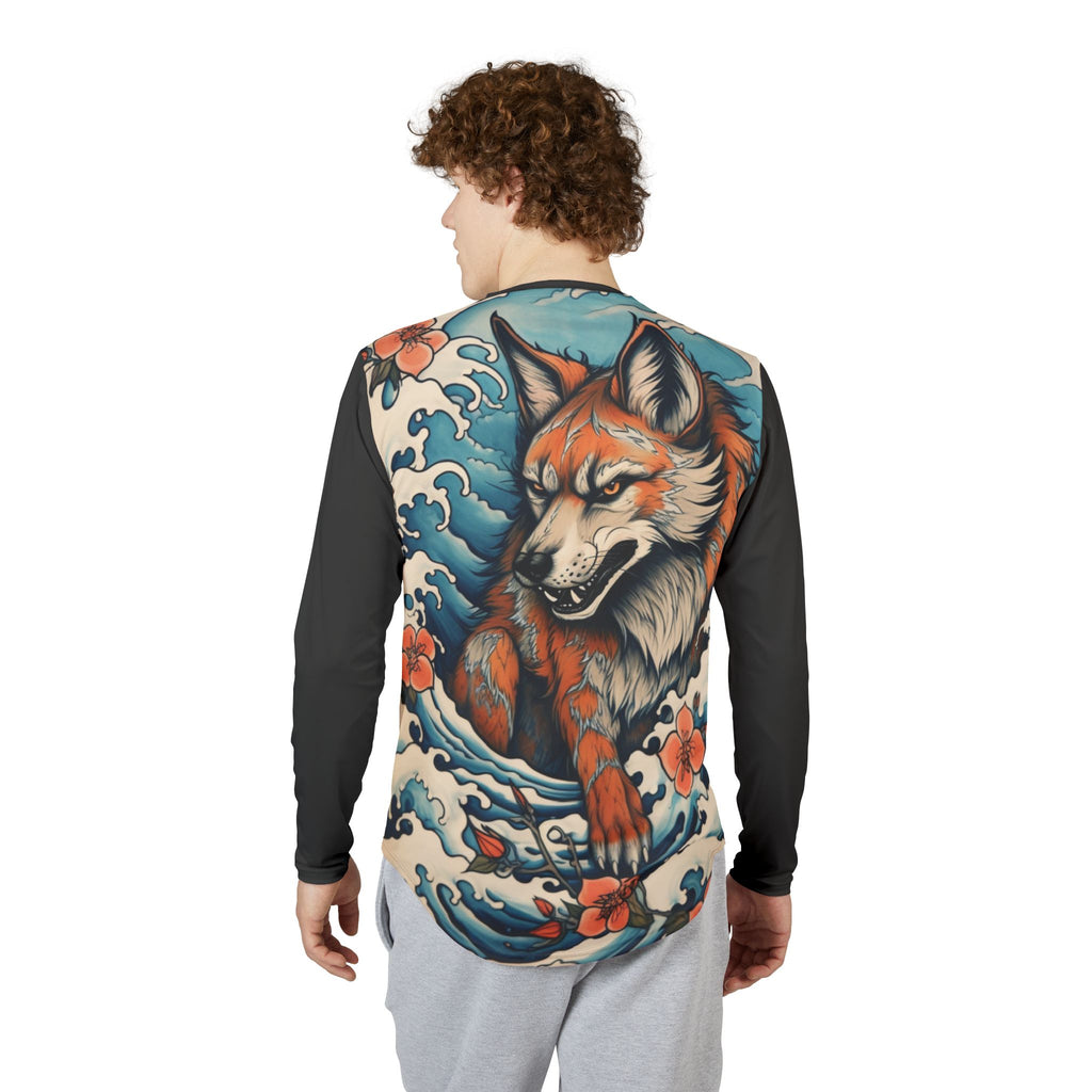 Men's Fox Wave UV-Protection Long Sleeve Shirt — Japanese Tattoo Style