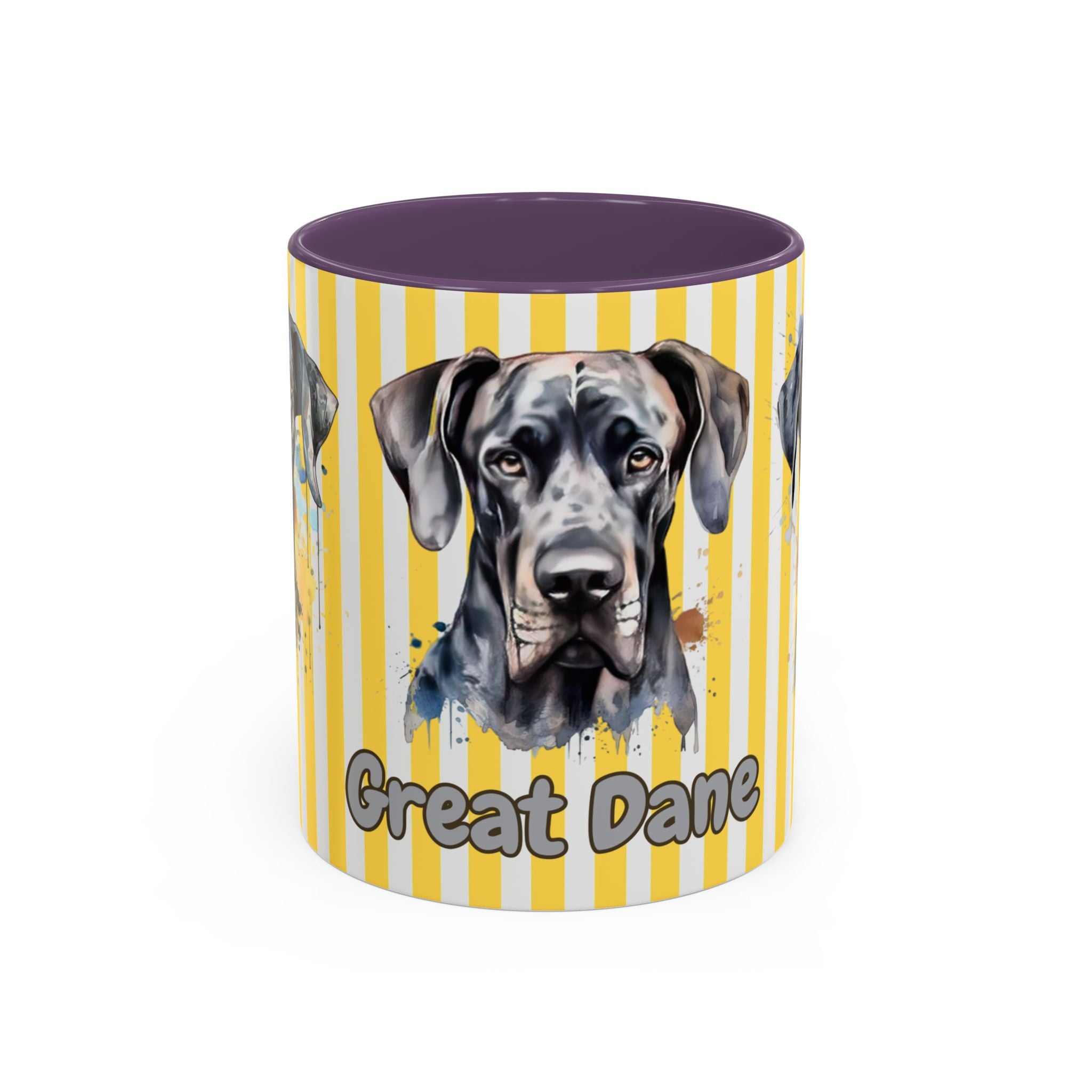 Personalised Dog Accent Coffee Mug — Yellow Striped Dog Lover Gift (11/15 oz)