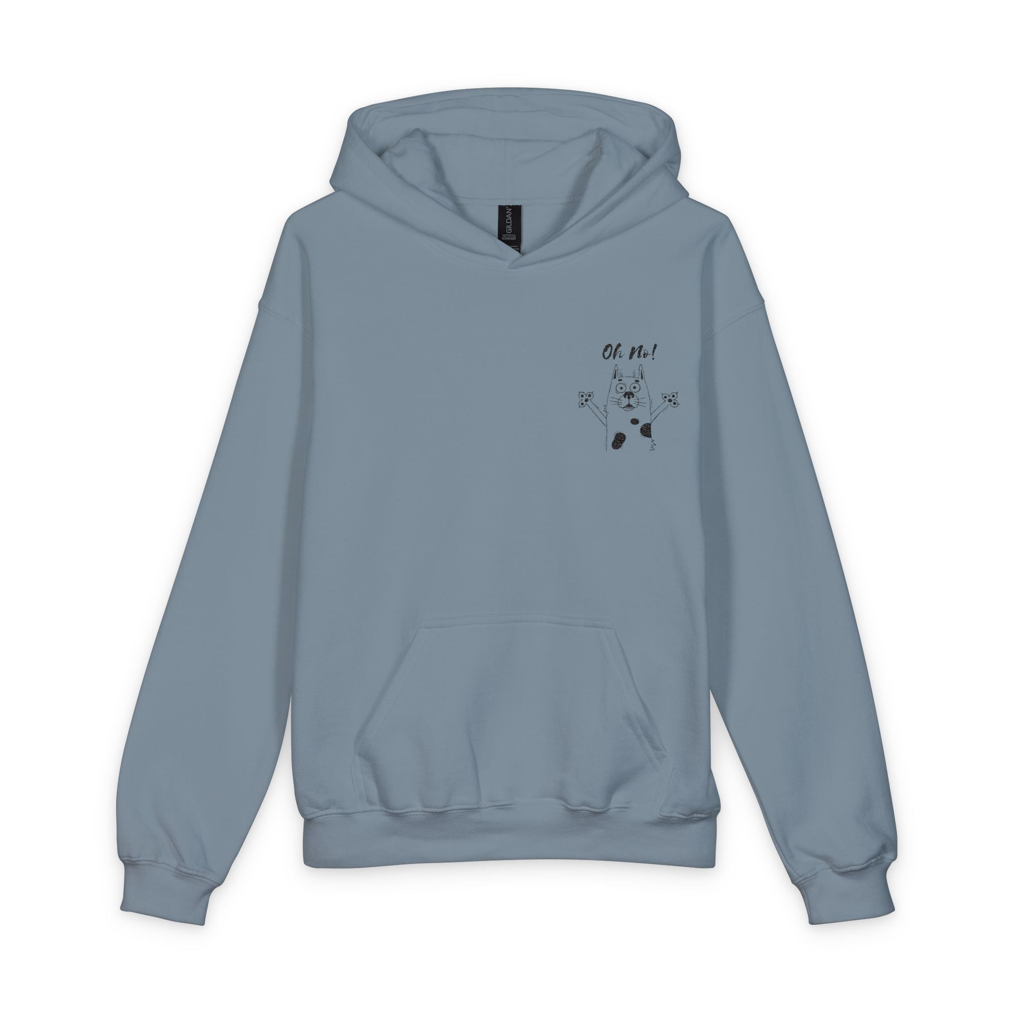 Youth Hoodie — Cute Cartoon Dog Design with "Oh No" Pocket Graphic