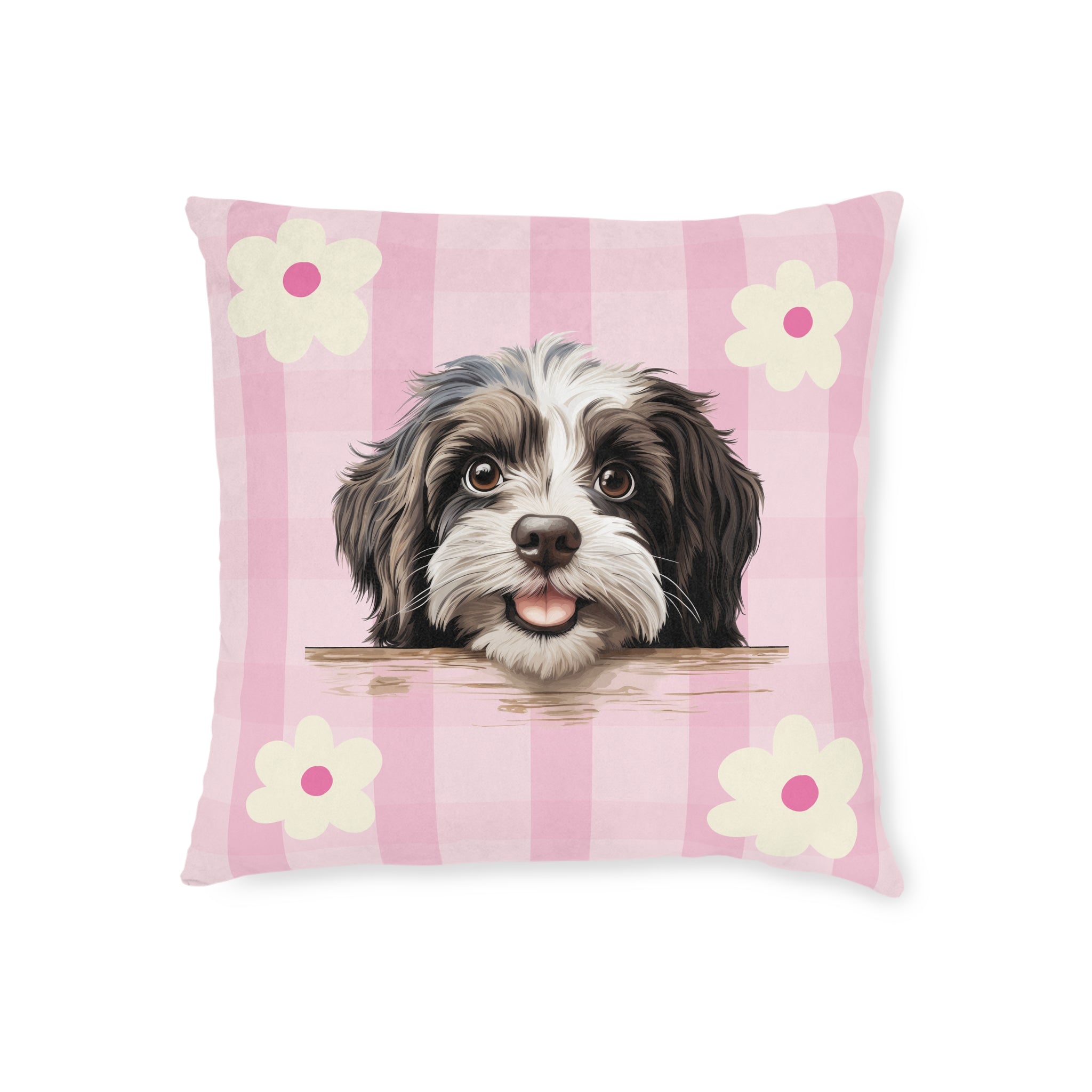 Havanese Dog Throw Pillow — Floral Pink Faux Suede | Dog Lover Home Decor