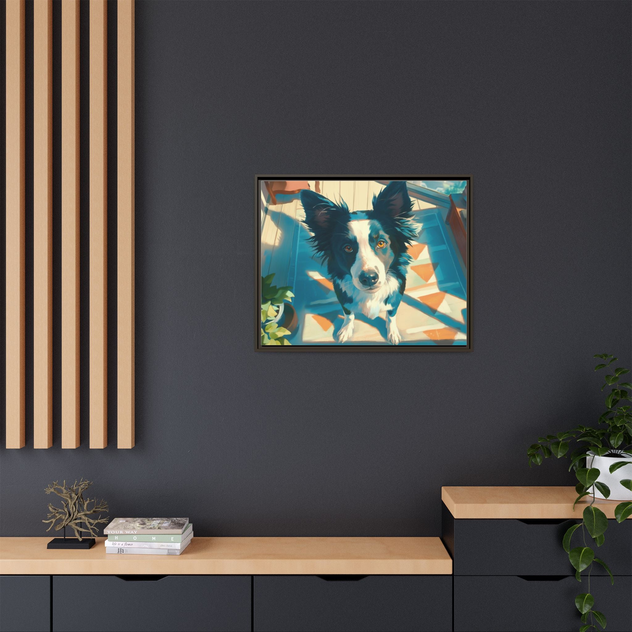 Framed Matte Canvas - Colorful Border Collie Pet Portrait