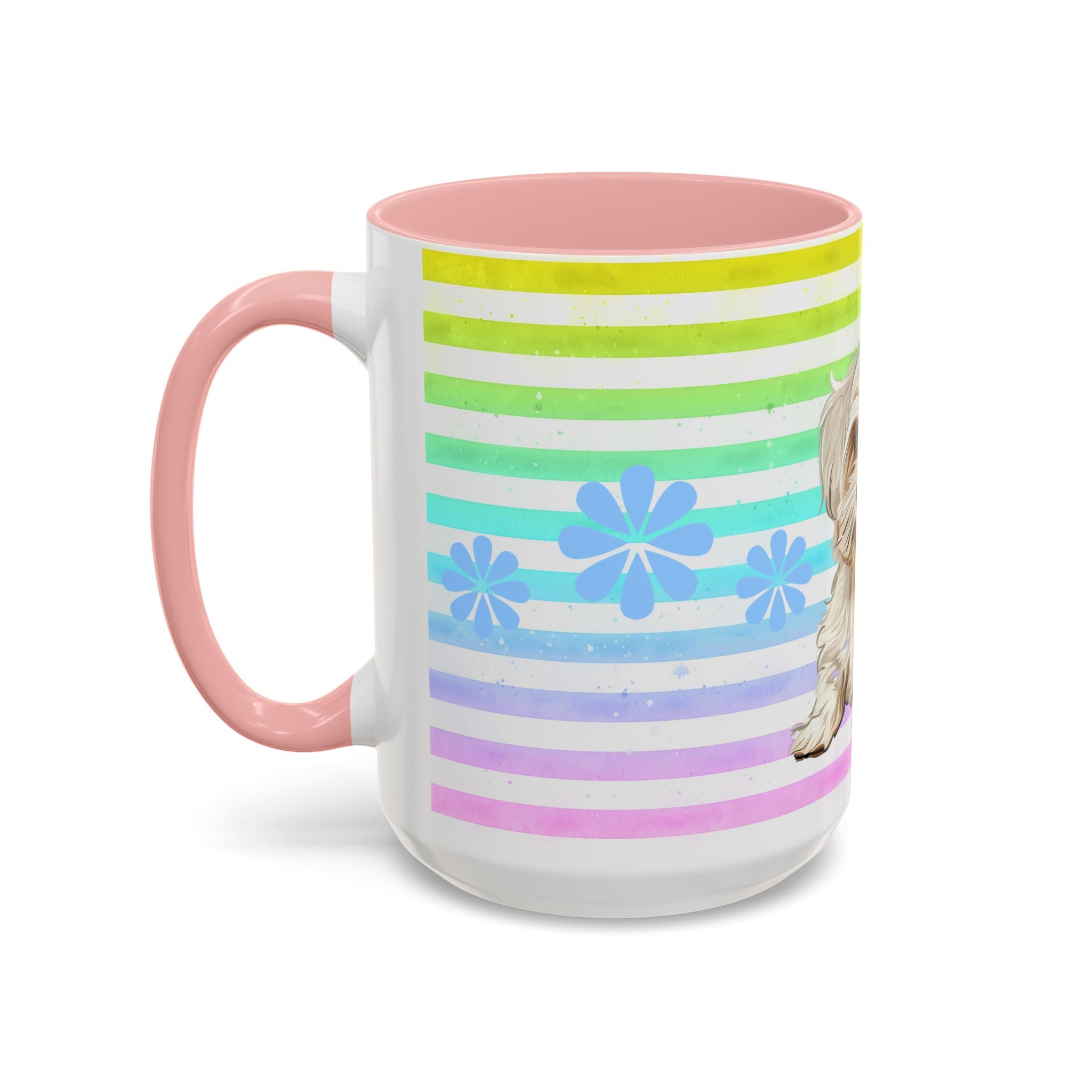 Maltese Dog Coffee Mug — Cute White Pup on Rainbow Stripes