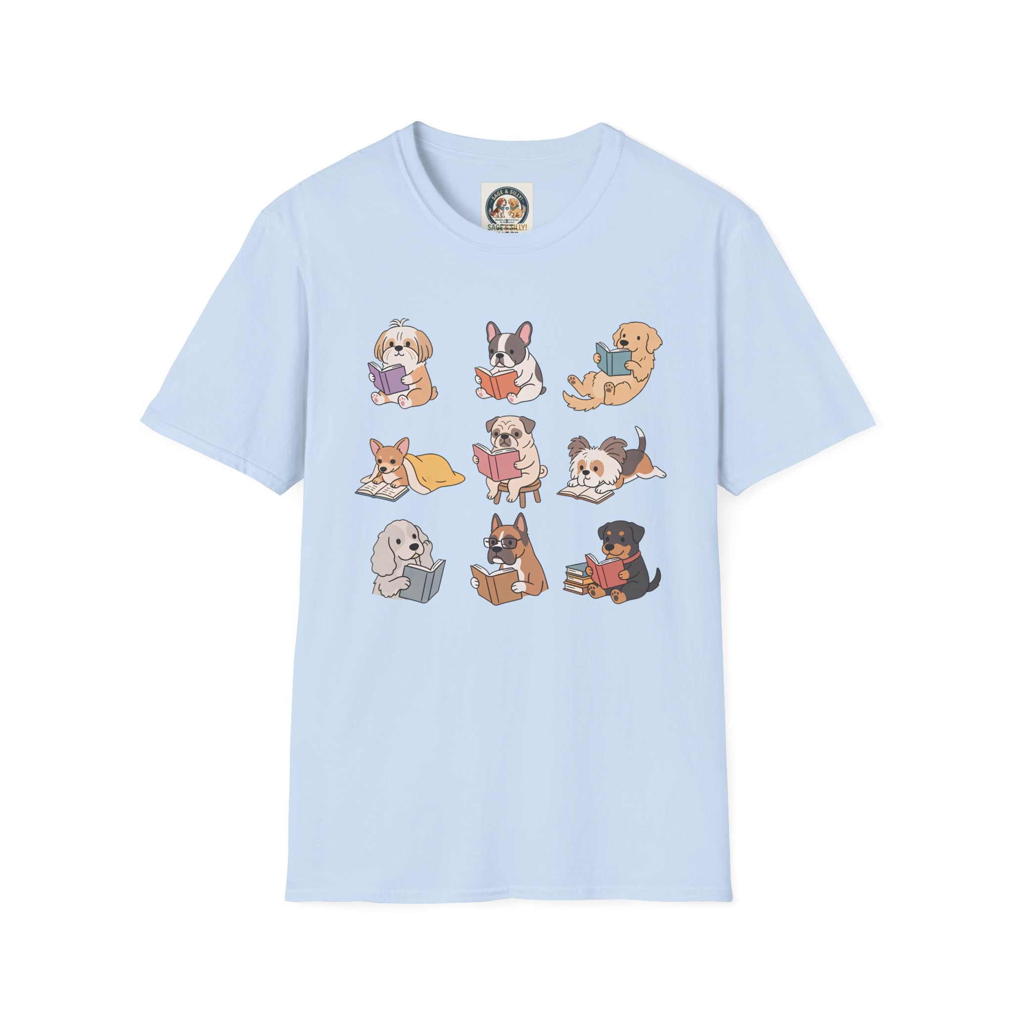 Reading Dogs T-Shirt — Cute Cartoon Dogs with Books Graphic Tee