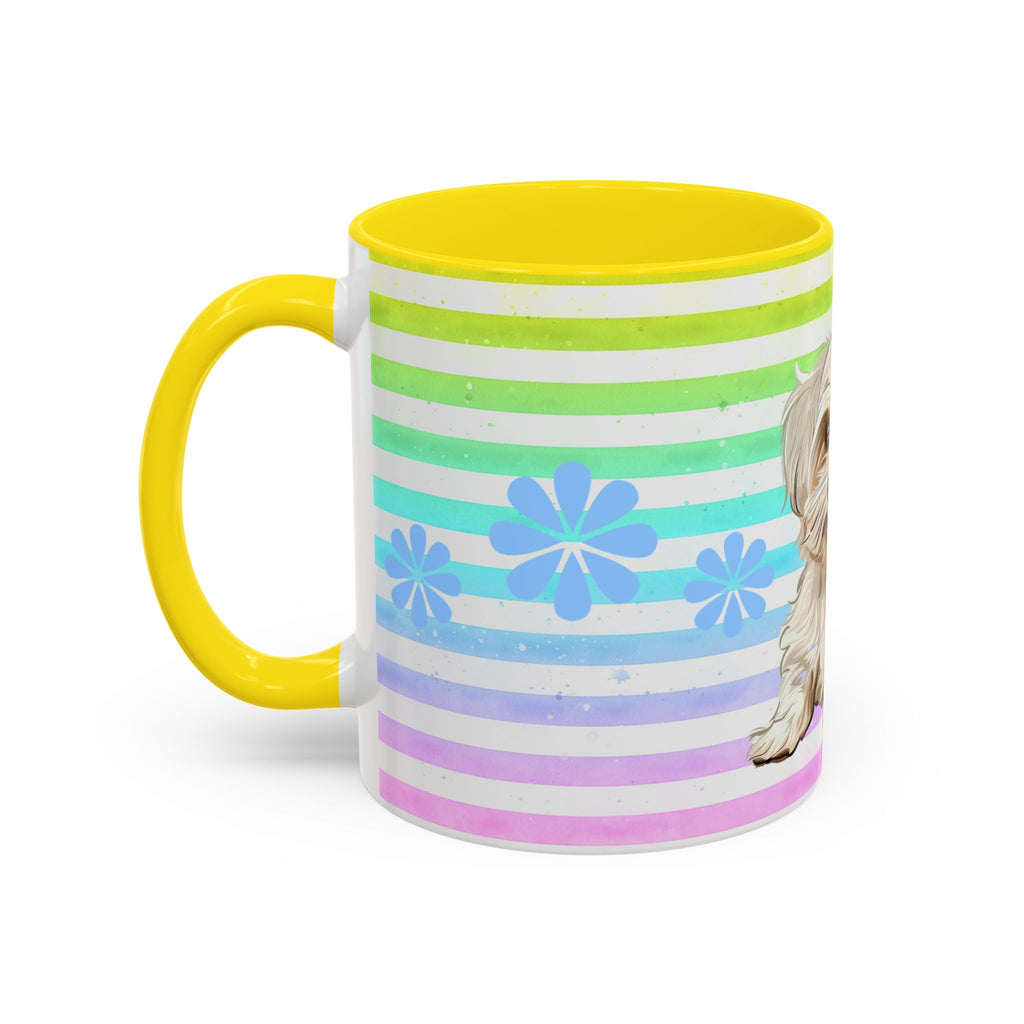 Maltese Dog Coffee Mug — Cute White Pup on Rainbow Stripes