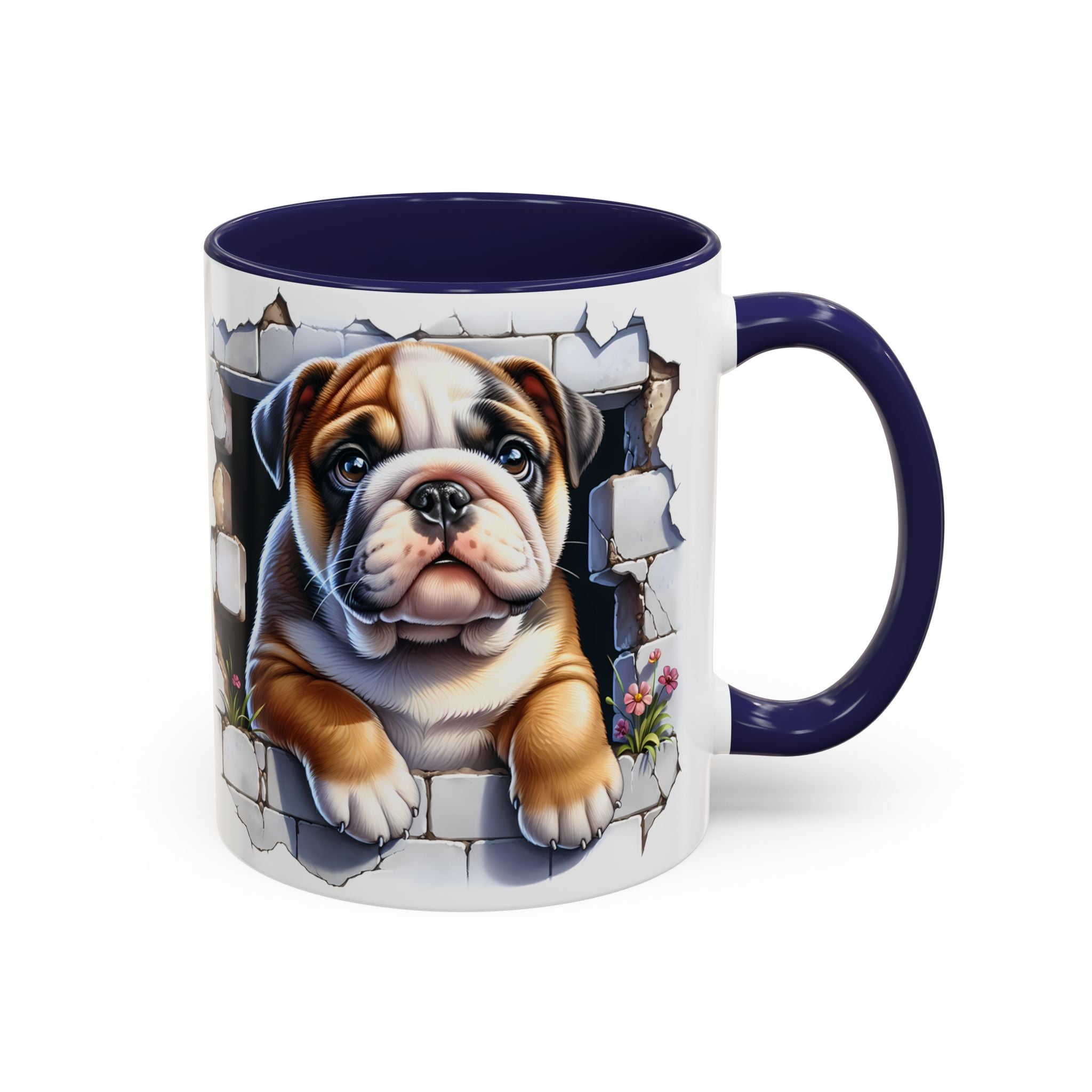 Bulldog Peek-A-Boo Accent Coffee Mug — Cute English Bulldog Coffee Cup (11/15 oz)