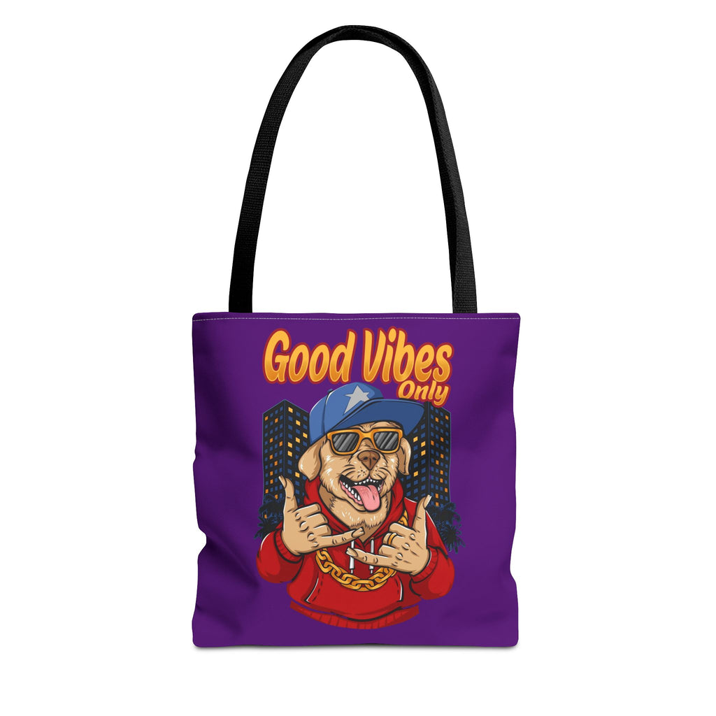 Good Vibes Only Dog Tote Bag — Cute Hipster Pup Graphic Canvas Tote