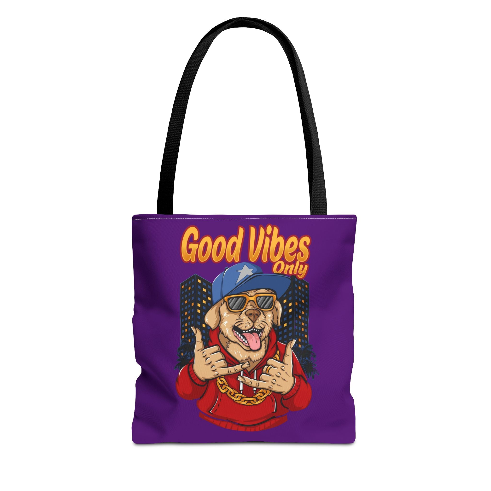Good Vibes Only Dog Tote Bag — Cute Hipster Pup Graphic Canvas Tote