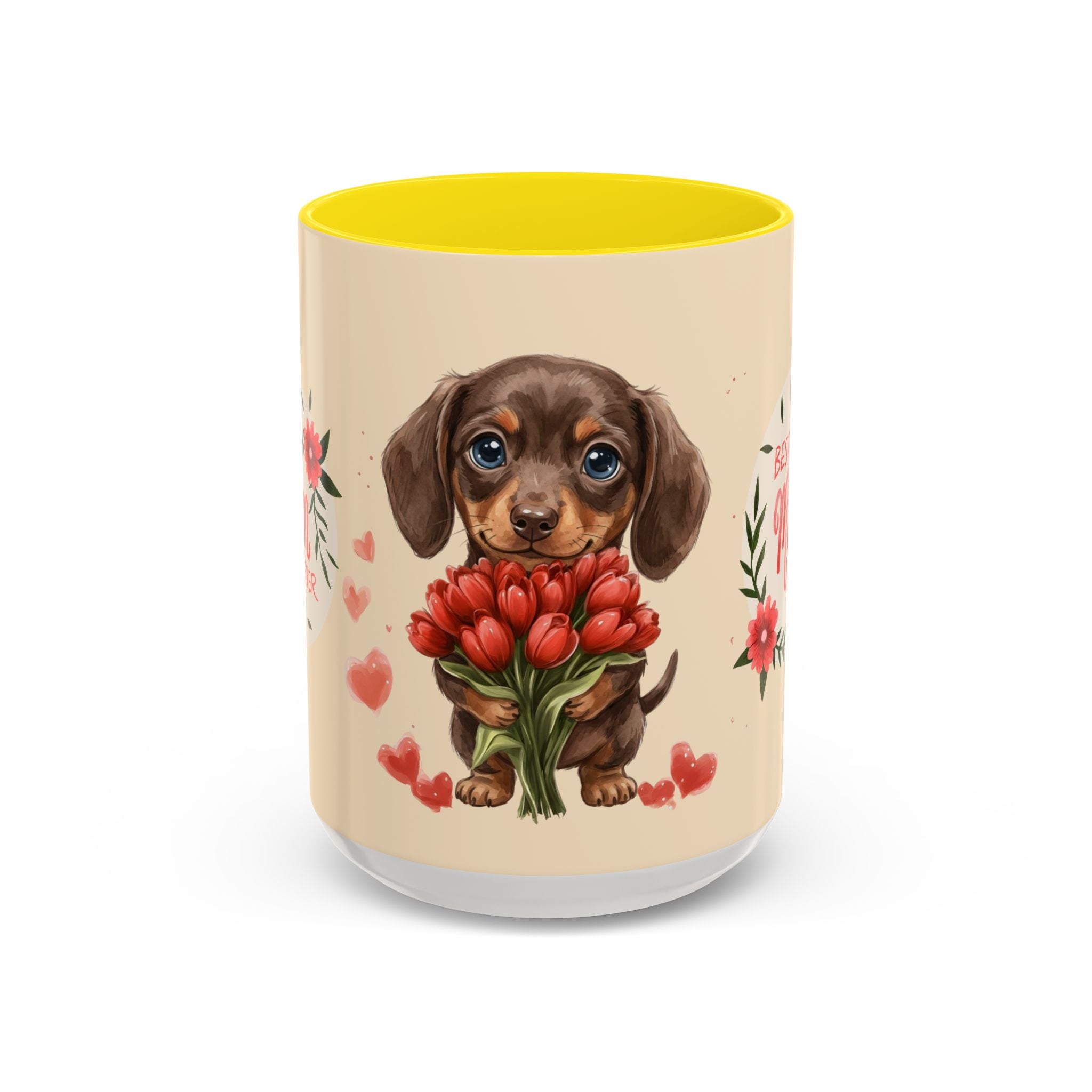 Best Mom Ever Coffee Mug — Cute Dachshund with Tulips