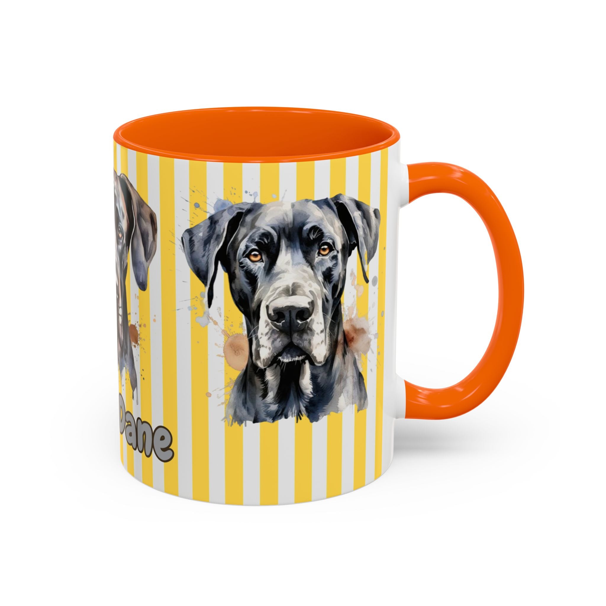 Personalised Dog Accent Coffee Mug — Yellow Striped Dog Lover Gift (11/15 oz)