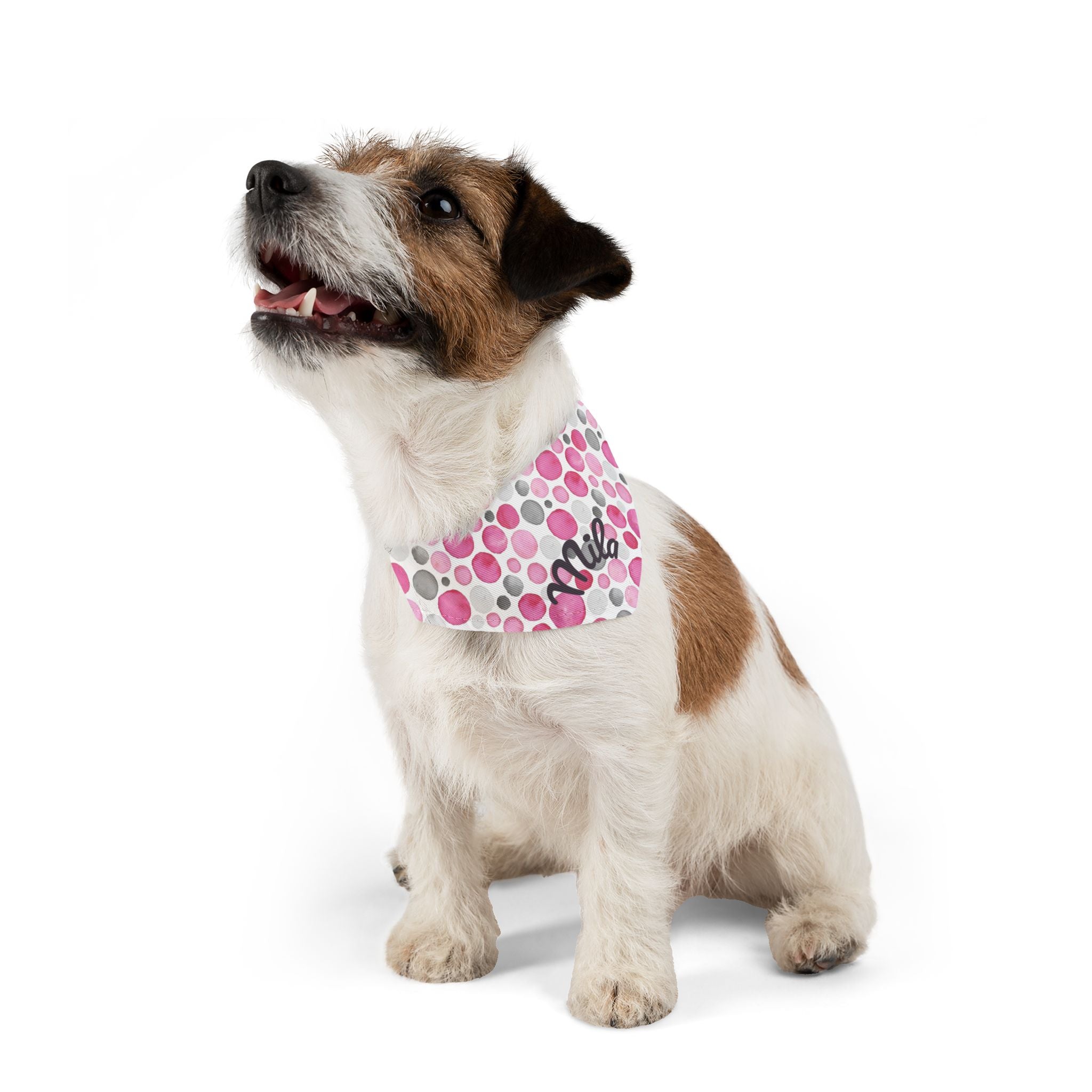 Pink Polka Dot Pet Bandana Collar – Customizable "Milo" Style for Dogs & Cats