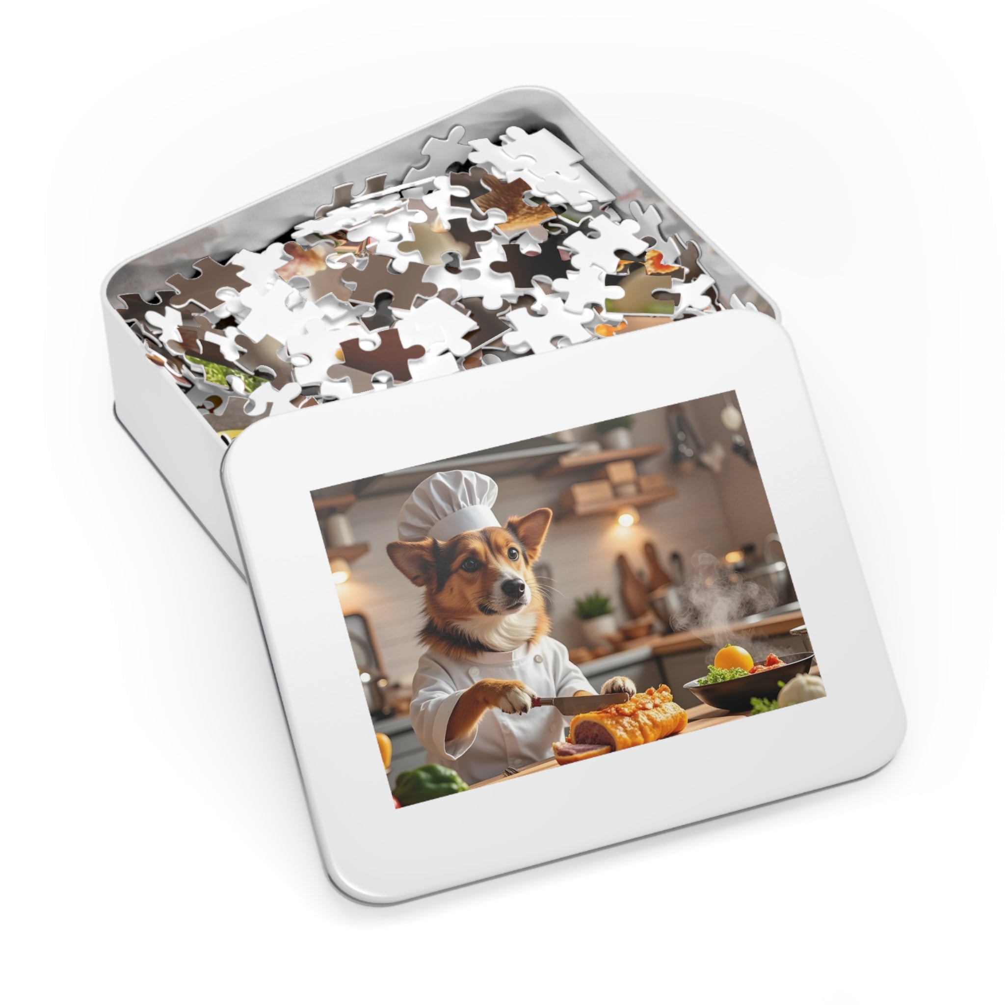 Corgi Chef Jigsaw Puzzle with Tin — Funny Dog Puzzle Gift for Kids & Adults