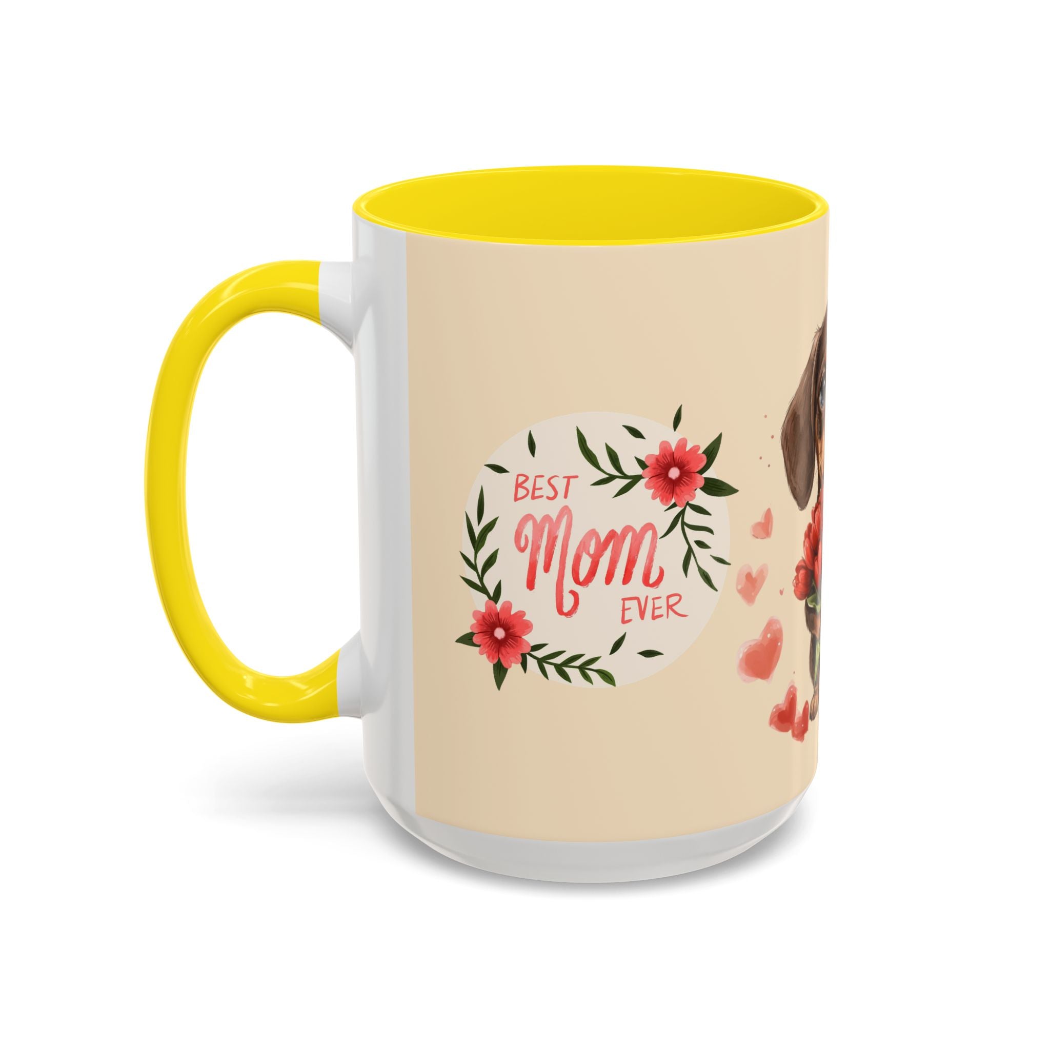 Best Mom Ever Coffee Mug — Cute Dachshund with Tulips