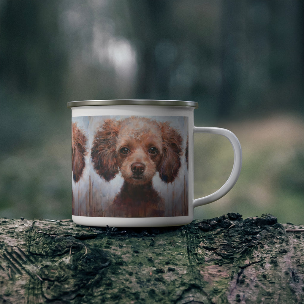 Enamel Camping Mug — Watercolor Toy Poodle Portrait Coffee Cup
