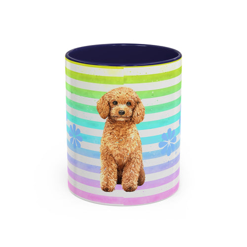 Apricot Poodle Coffee Mug — Cute Fluffy Pup on Rainbow Stripes (Accent Mug 11/15oz)