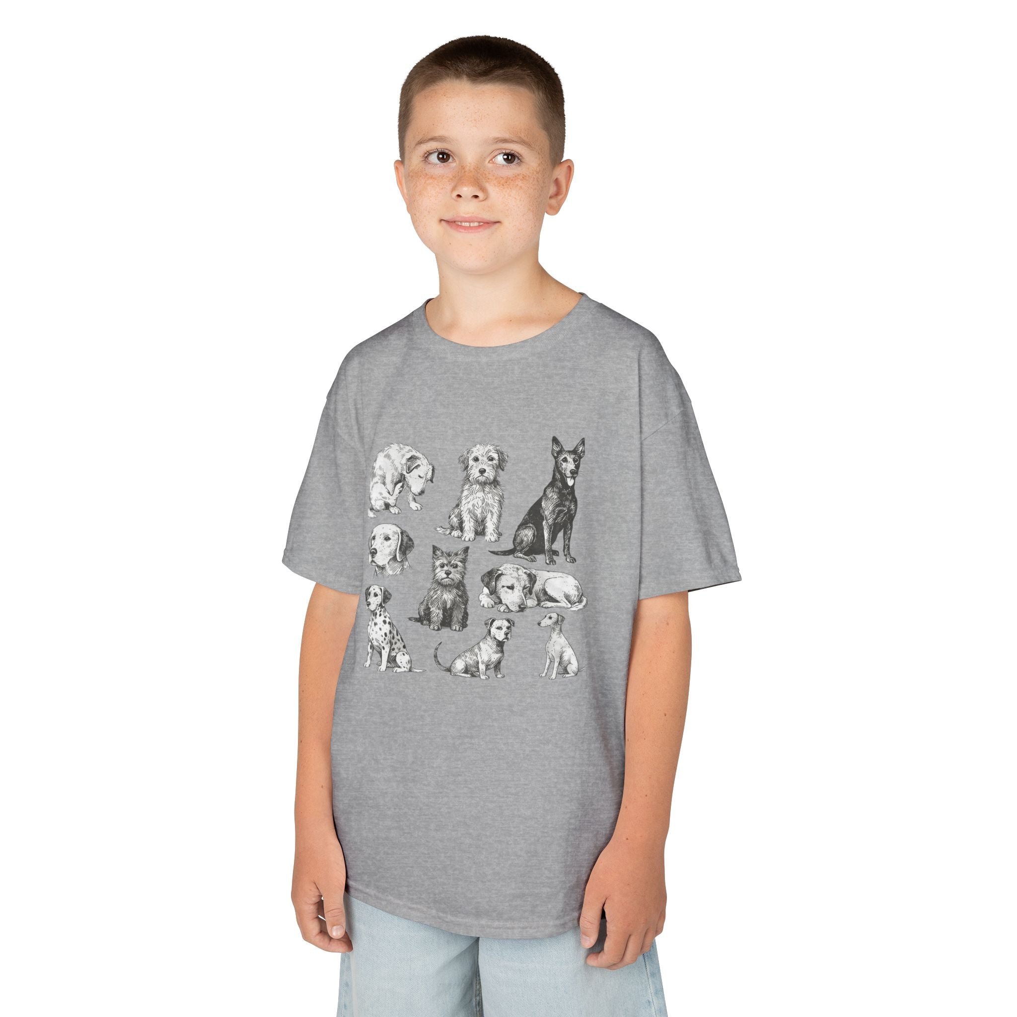 Kids Dog Breeds Sketch Tee — Cute Puppy Illustration Shirt for Boys & Girls