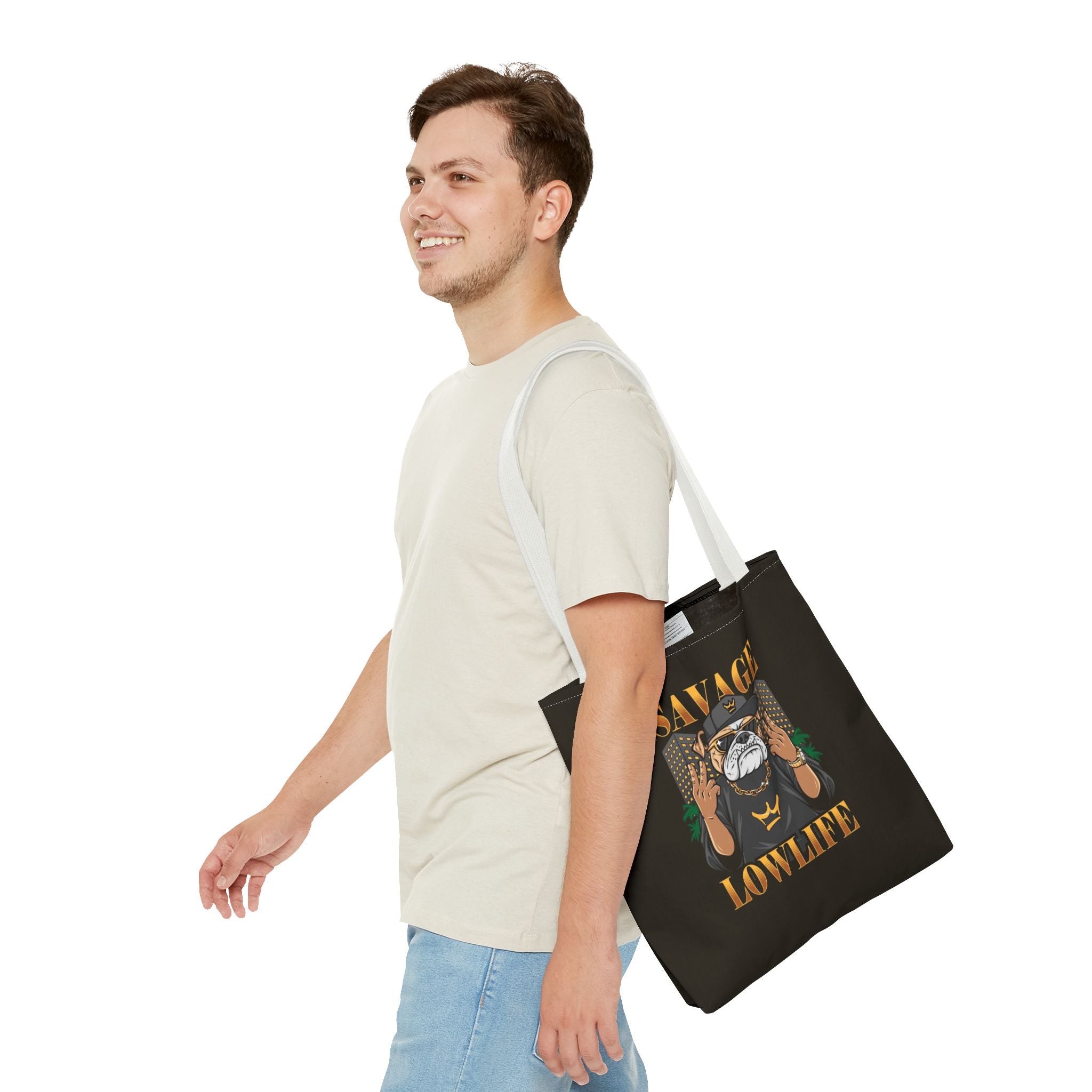 Savage Lowlife Graphic Tote Bag — Urban Bulldog Design, Streetwear Everyday Carry