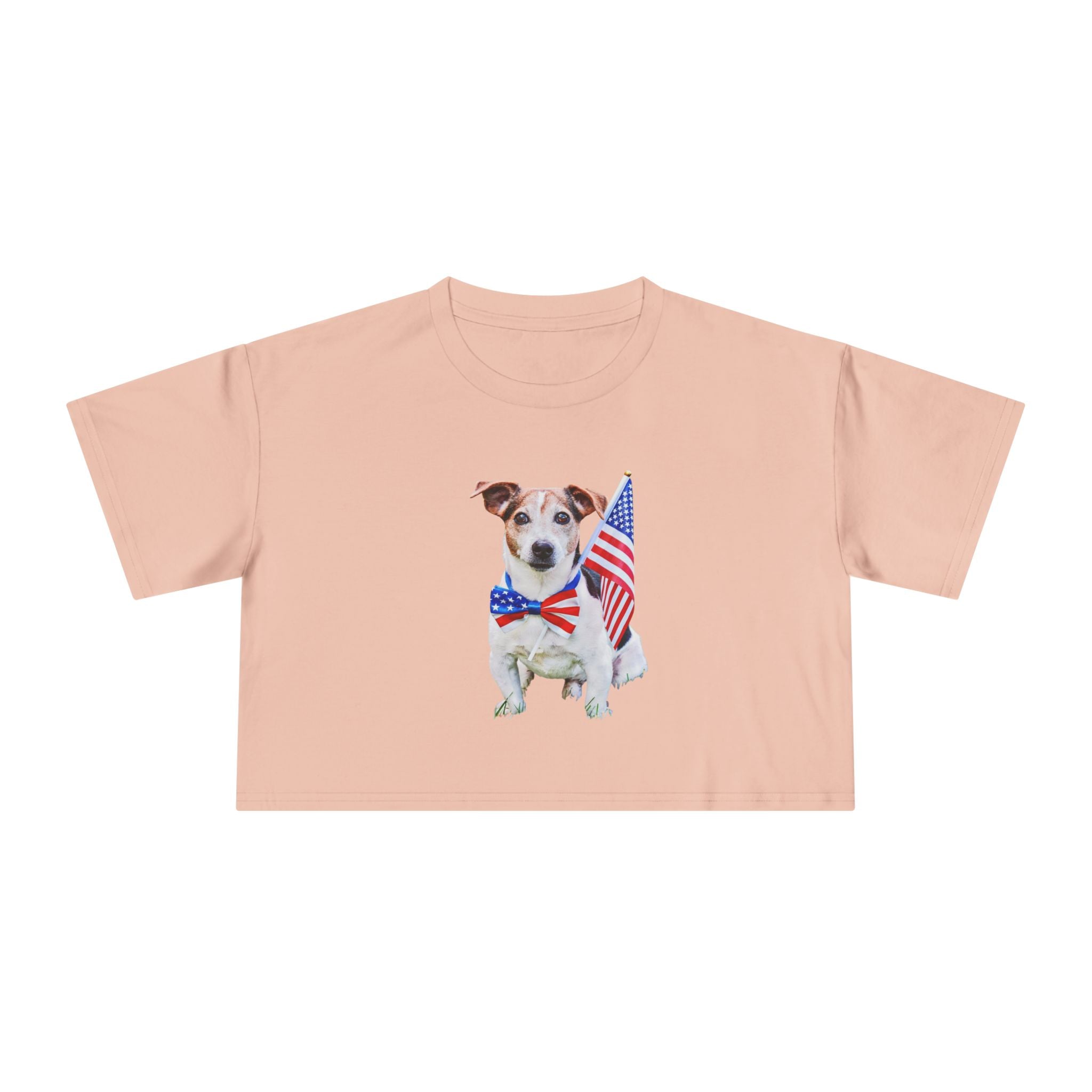 Patriotic Dog Crop Tee — Jack Russell with American Flag