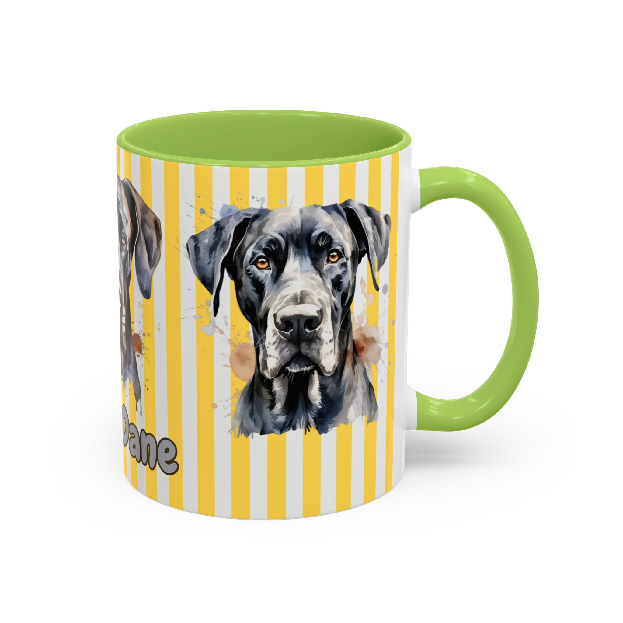 Personalised Dog Accent Coffee Mug — Yellow Striped Dog Lover Gift (11/15 oz)